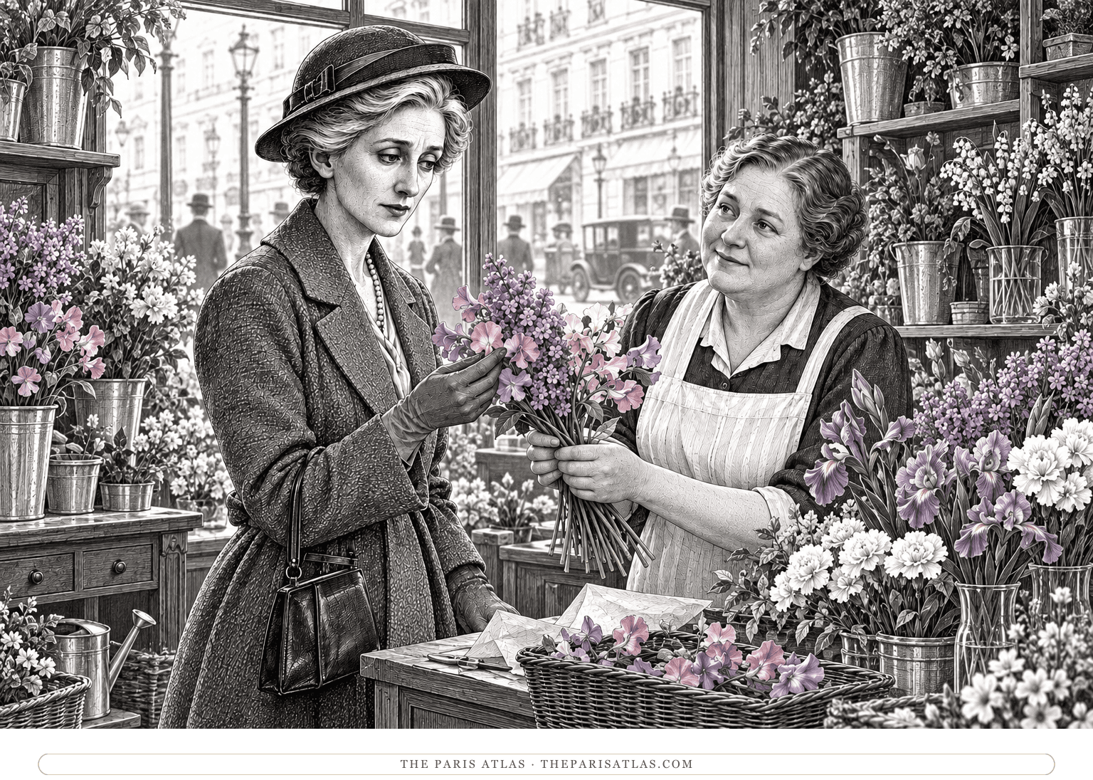 Clarissa Dalloway chooses flowers with Miss Pym in a London flower shop.