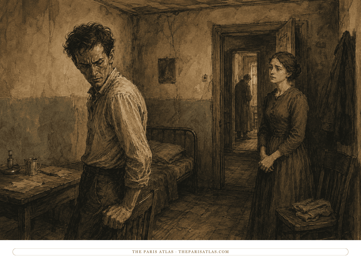 Liza stands quietly in the Underground Man’s poor room while he turns away in shame and hostility