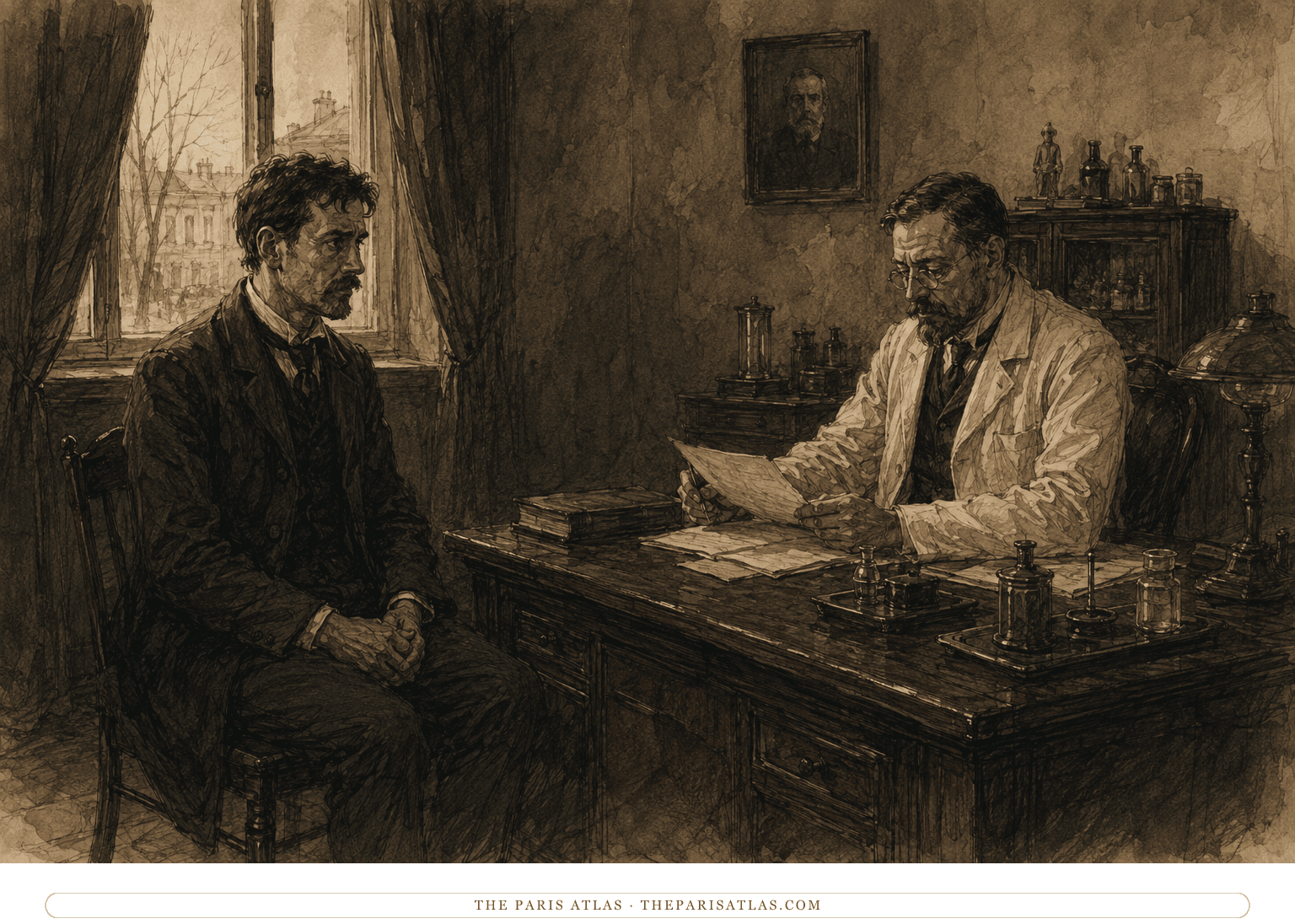 Ivan sits formally while a physician examines him with professional detachment