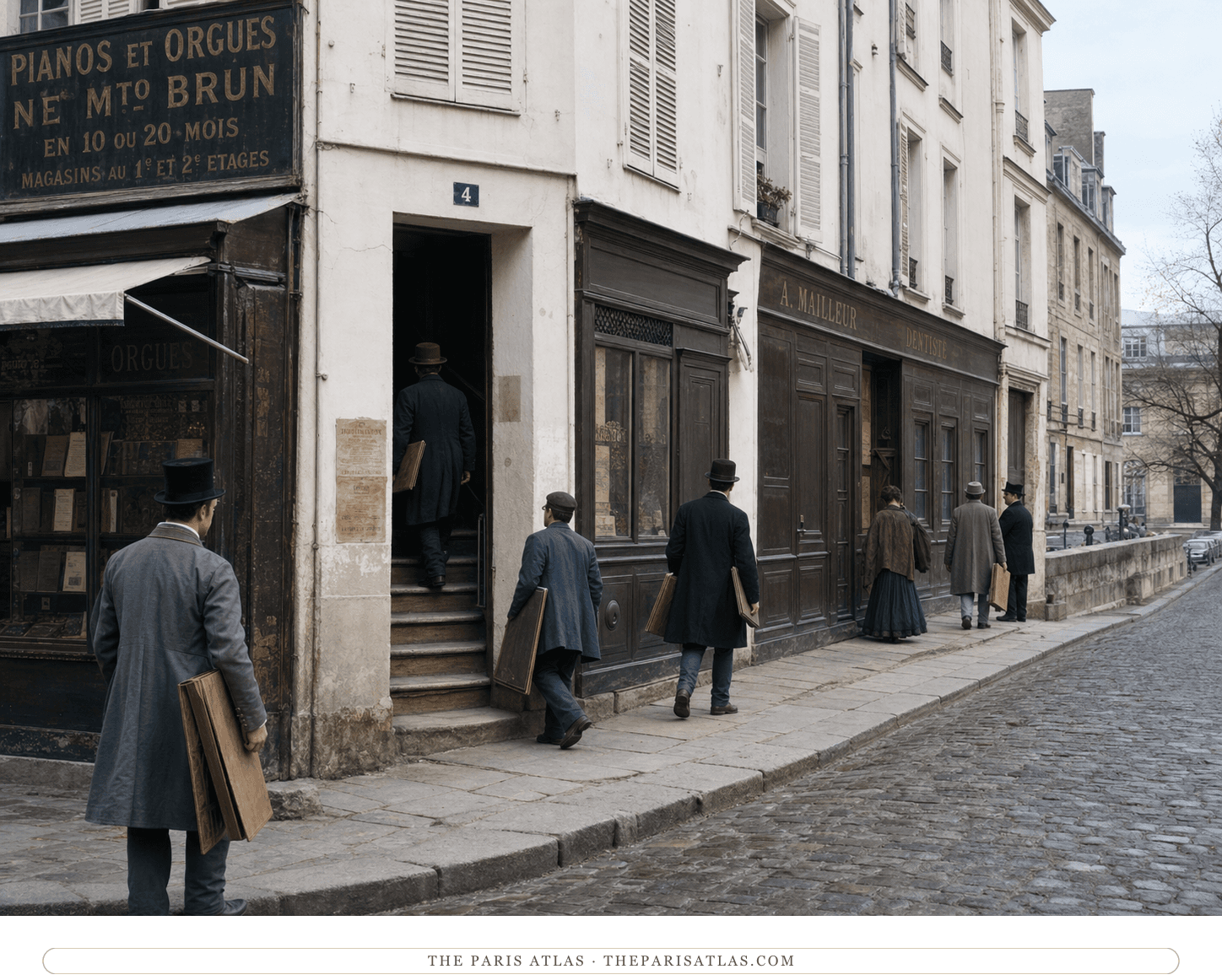 Anonymous art students entering the Académie Suisse at 4 quai des Orfèvres circa 1861