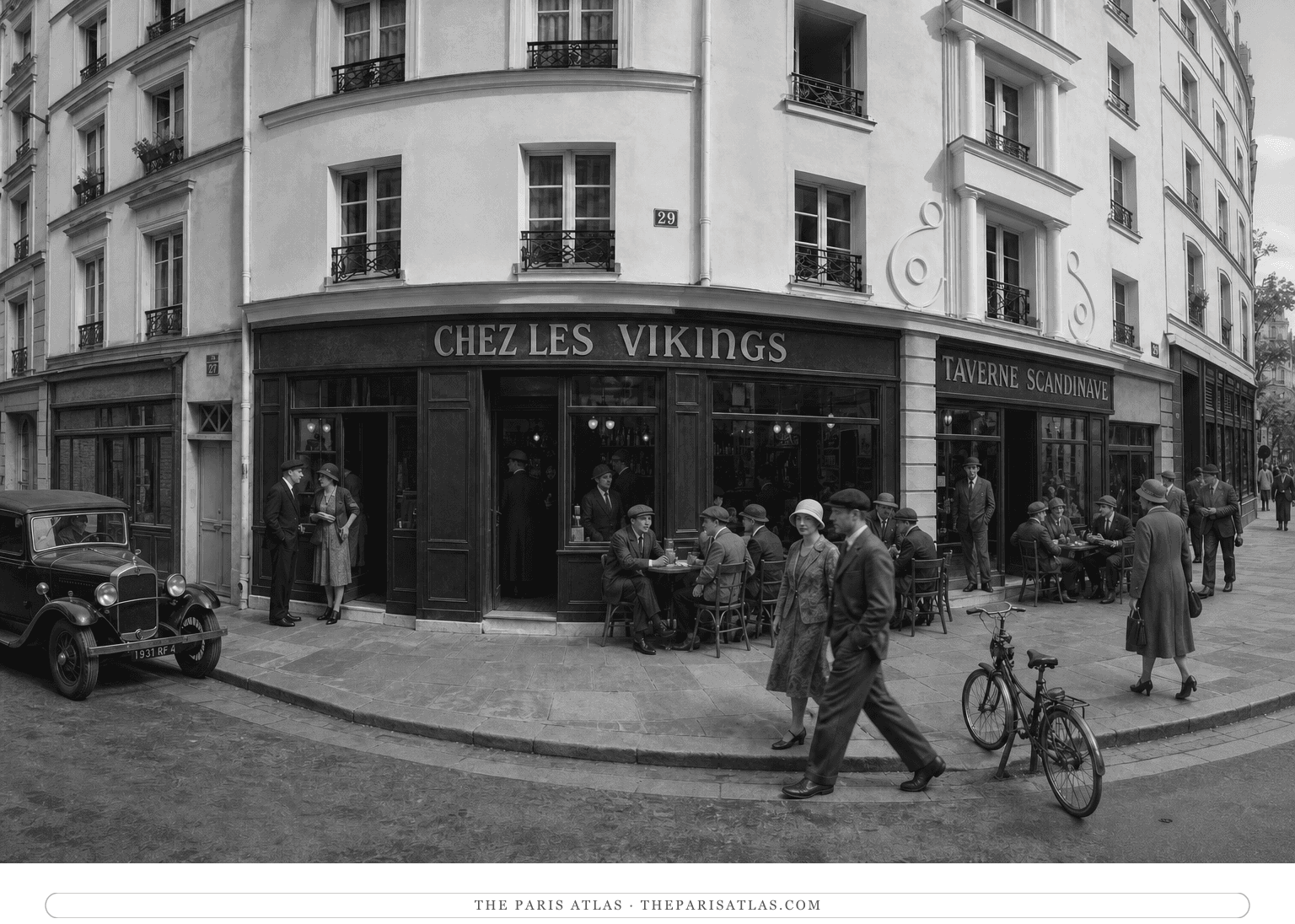 Black-and-white reconstruction of Chez les Vikings circa 1932