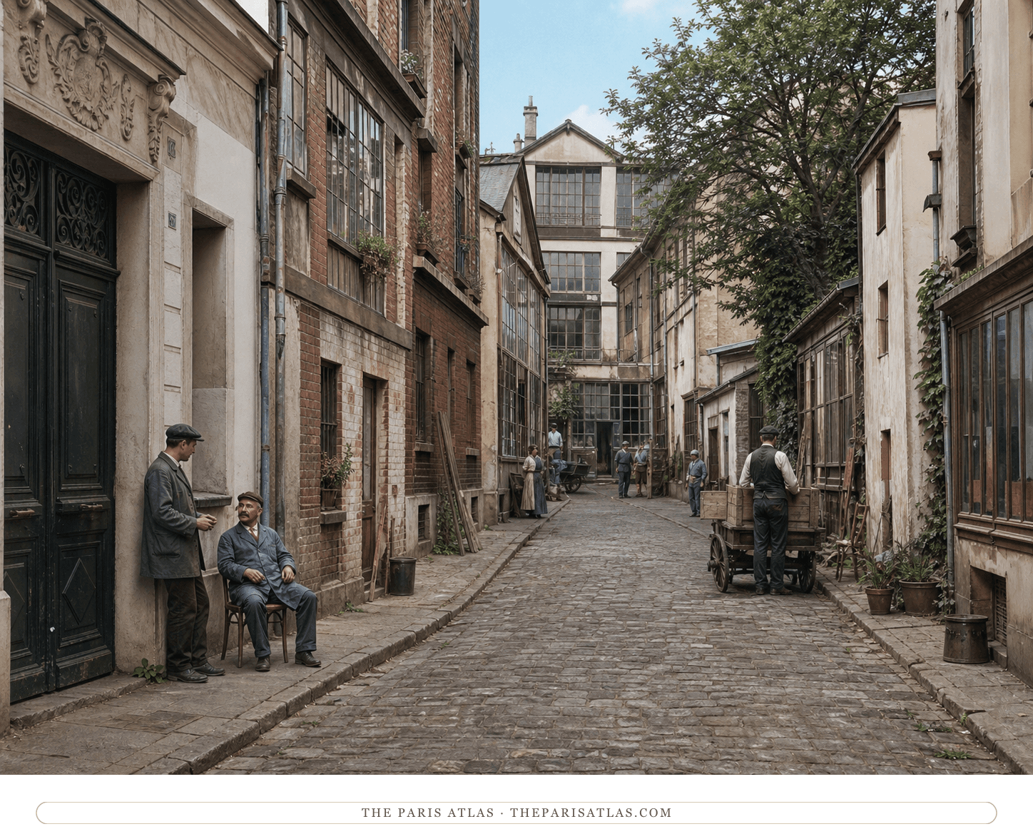 Natural-color reconstruction of modest artists' studios along Cité Falguière around 1916
