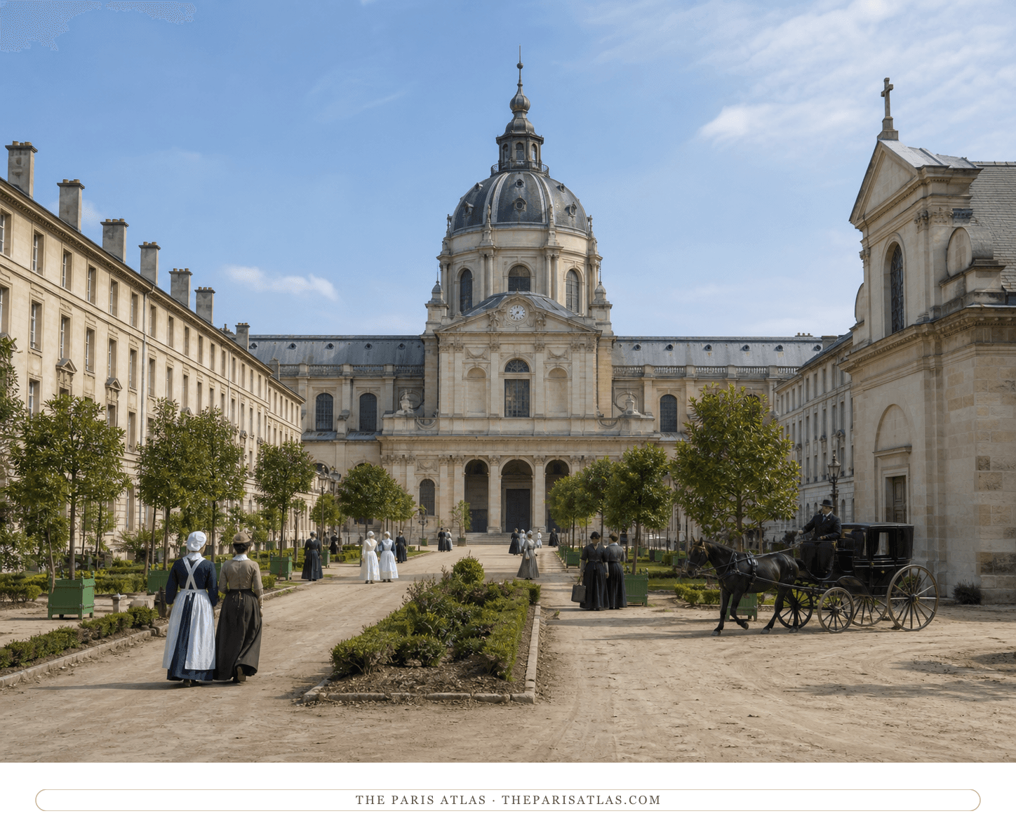 Natural-color reconstruction of the formal Salpêtrière courtyard around 1885