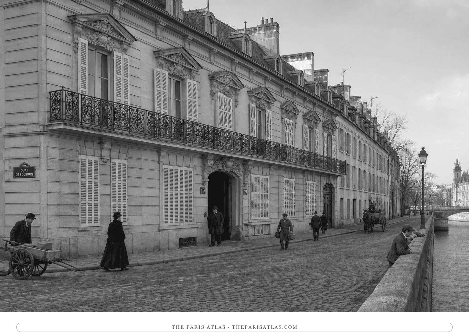 Black-and-white reconstruction of the Hôtel de Jassaud during Camille Claudel's studio years
