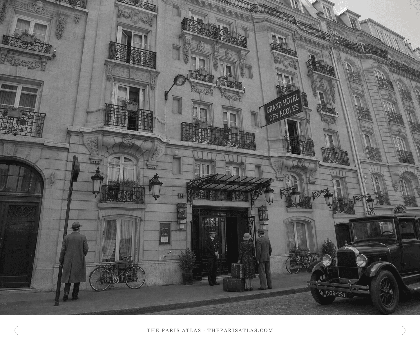 Black-and-white reconstruction of the Grand Hôtel des Écoles circa 1930