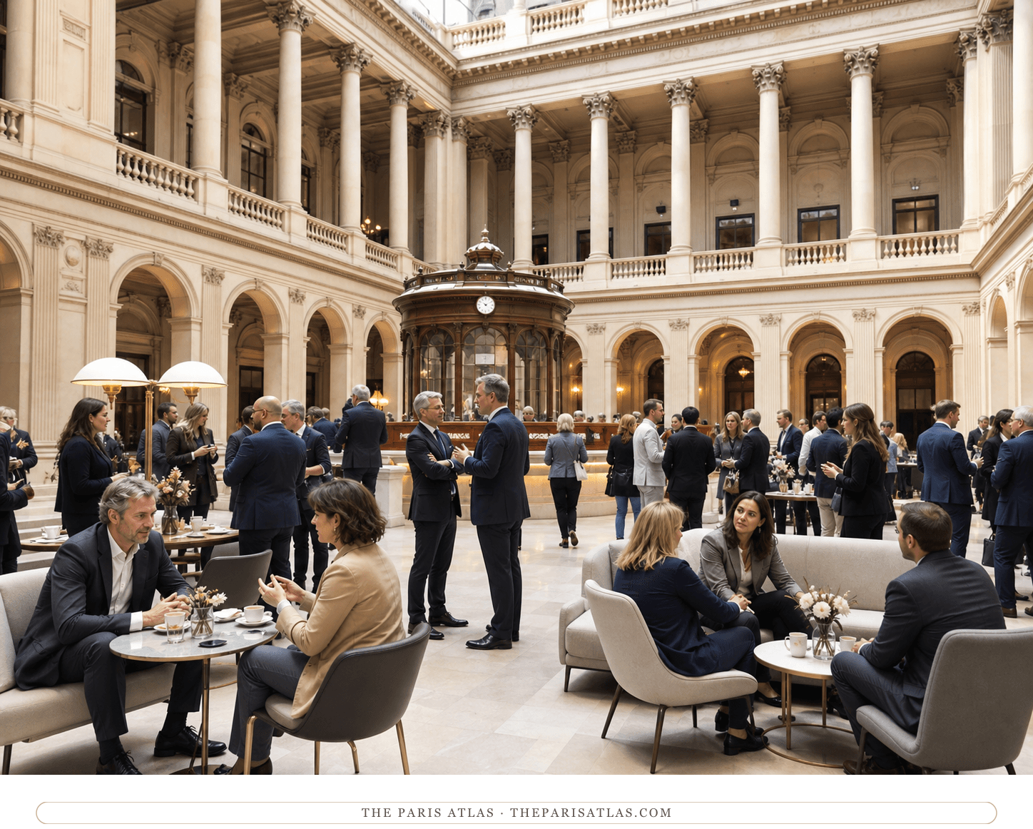 Contemporary networking groups in the former Corbeille trading hall at Palais Brongniart