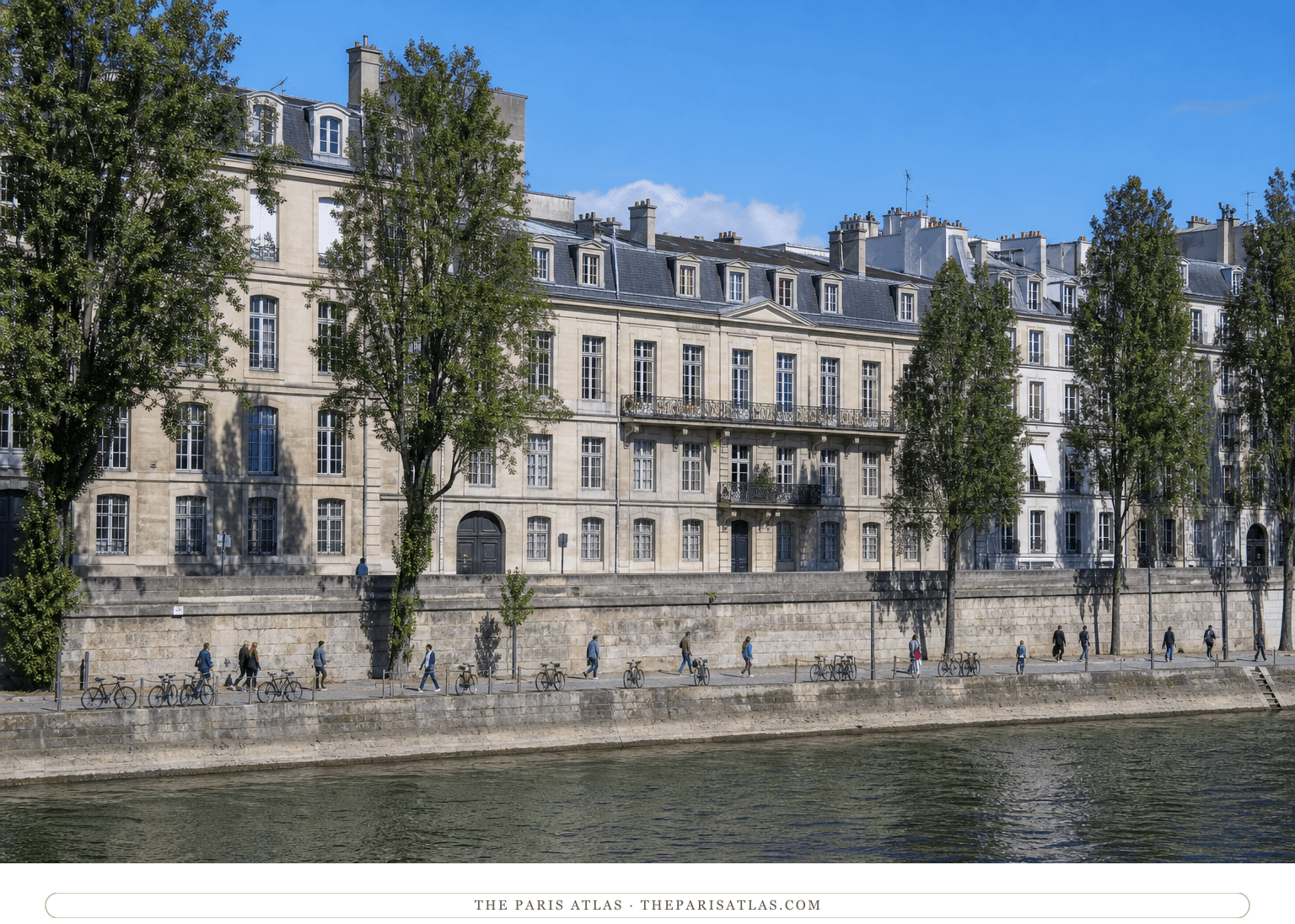 Bright present-day view of the Hôtel de Jassaud within the quai de Bourbon riverfront