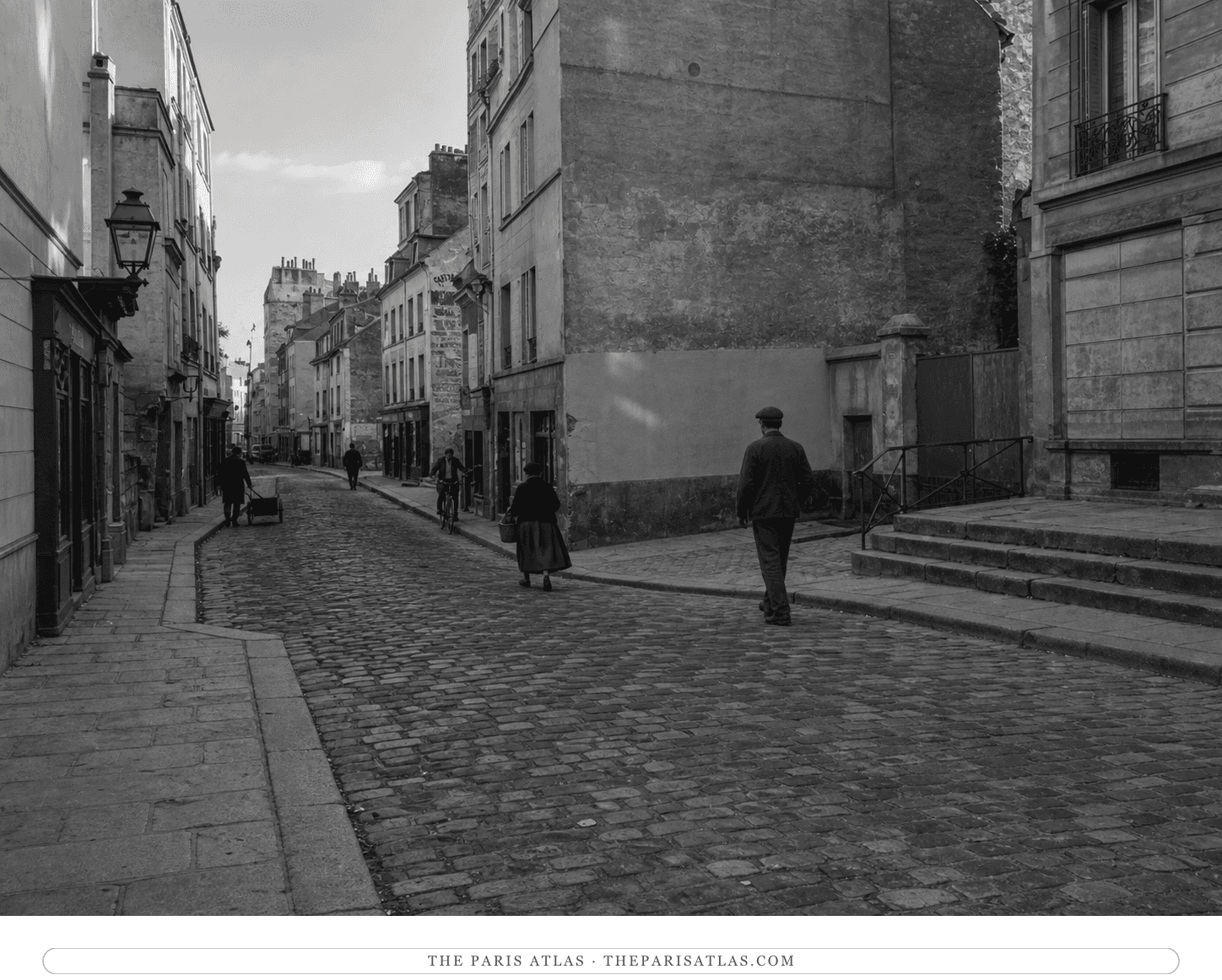 Black-and-white reconstruction of Rue Broca around 1929