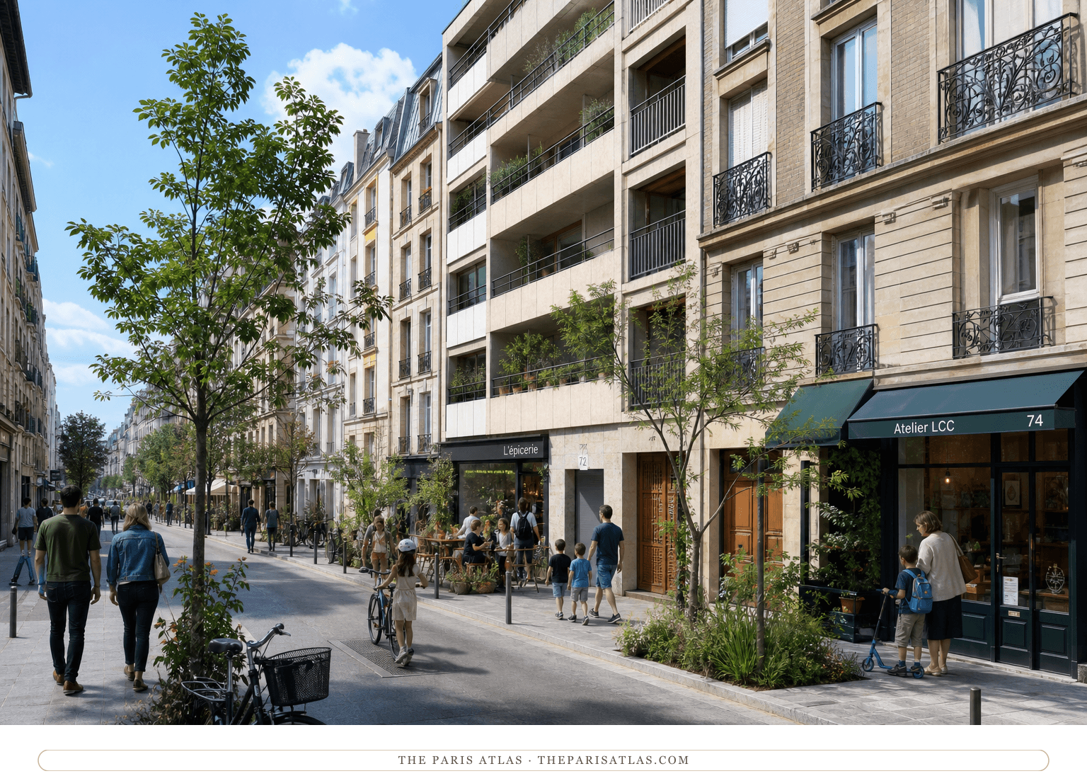 Families and neighbors on the bright present-day rue Fondary near number 72