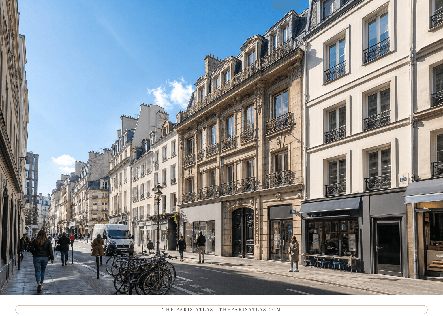 A bright present-day view along the mixed shops and offices of rue Lamartine