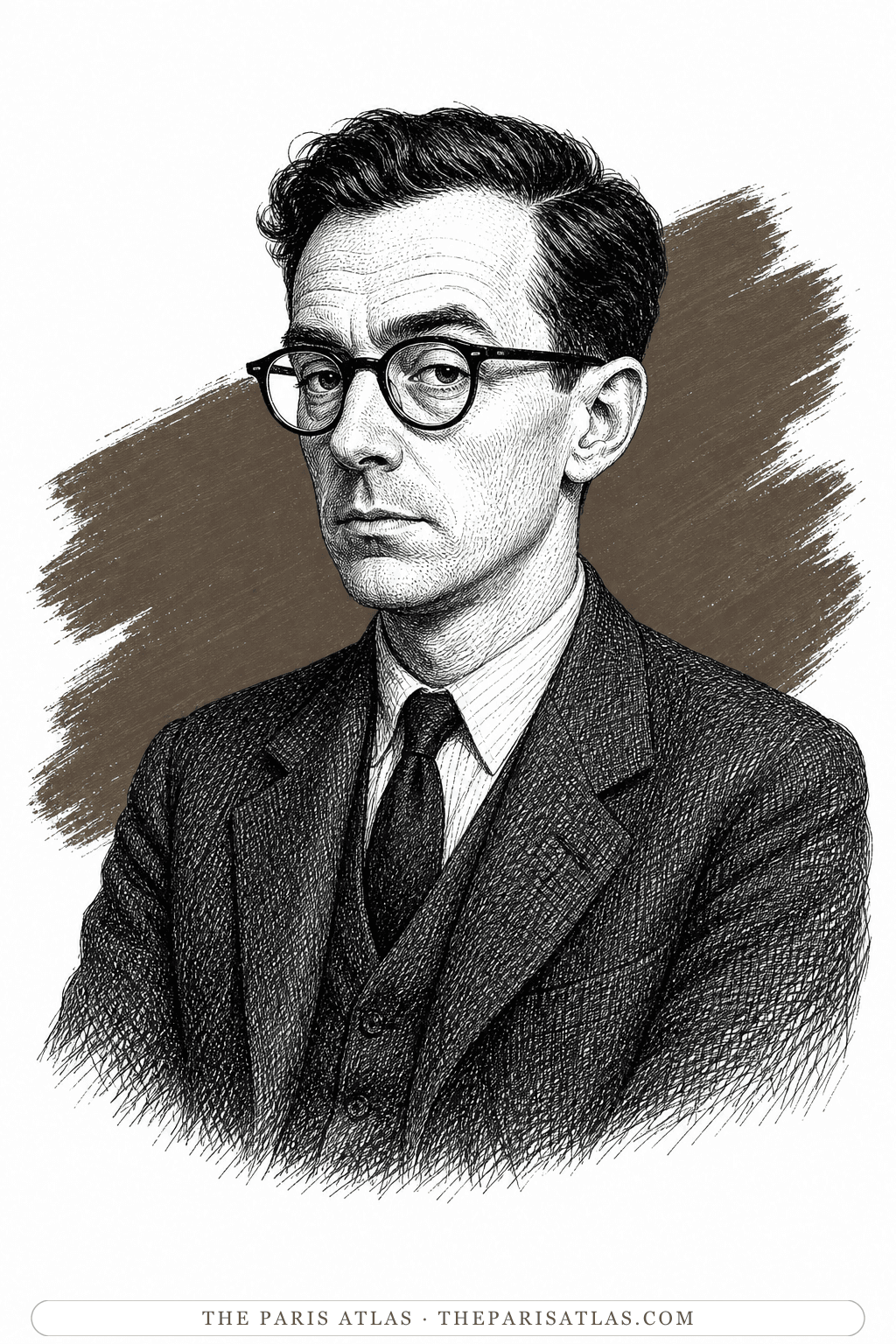 Illustrated portrait of Flann O'Brien