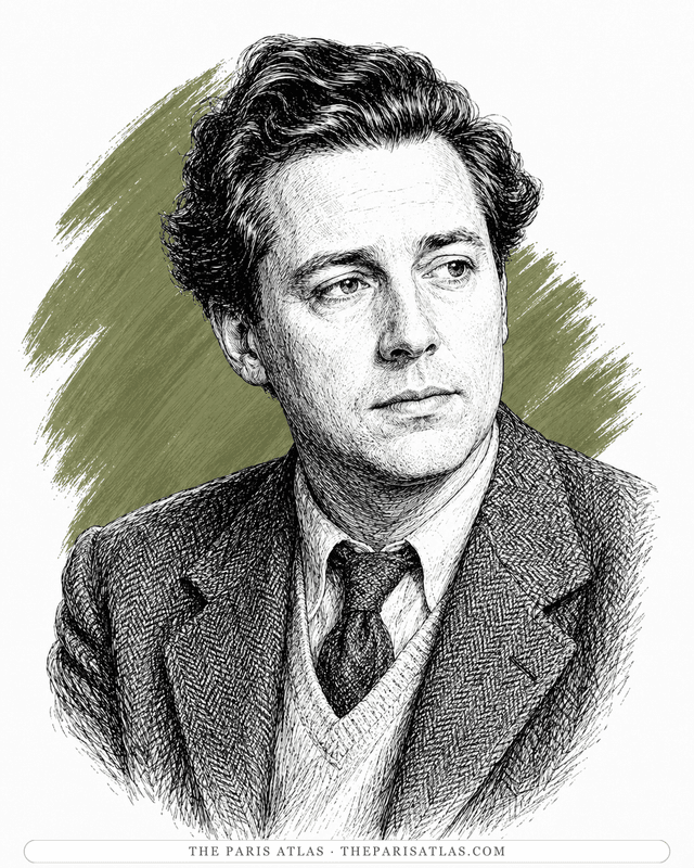 Illustrated portrait of Lawrence Durrell