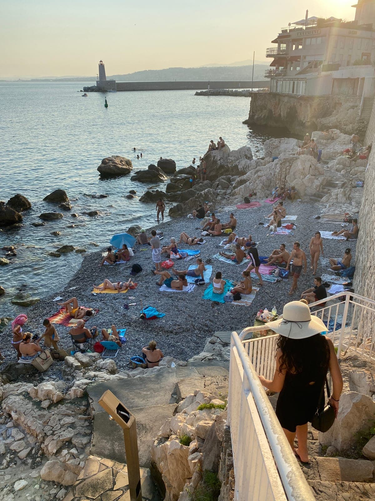 The stairs down to the pebble cove at the Plage de la Réserve, Nice