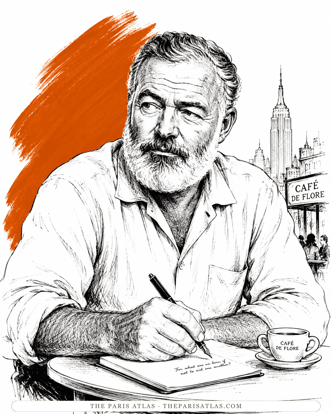 Illustrated portrait of Ernest Hemingway