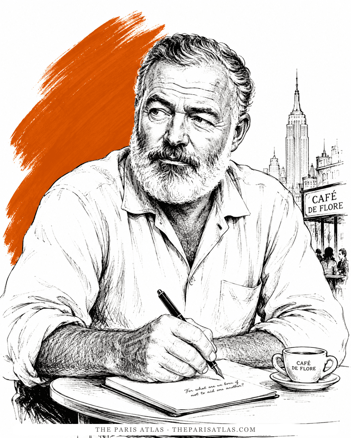 Illustrated portrait of Ernest Hemingway