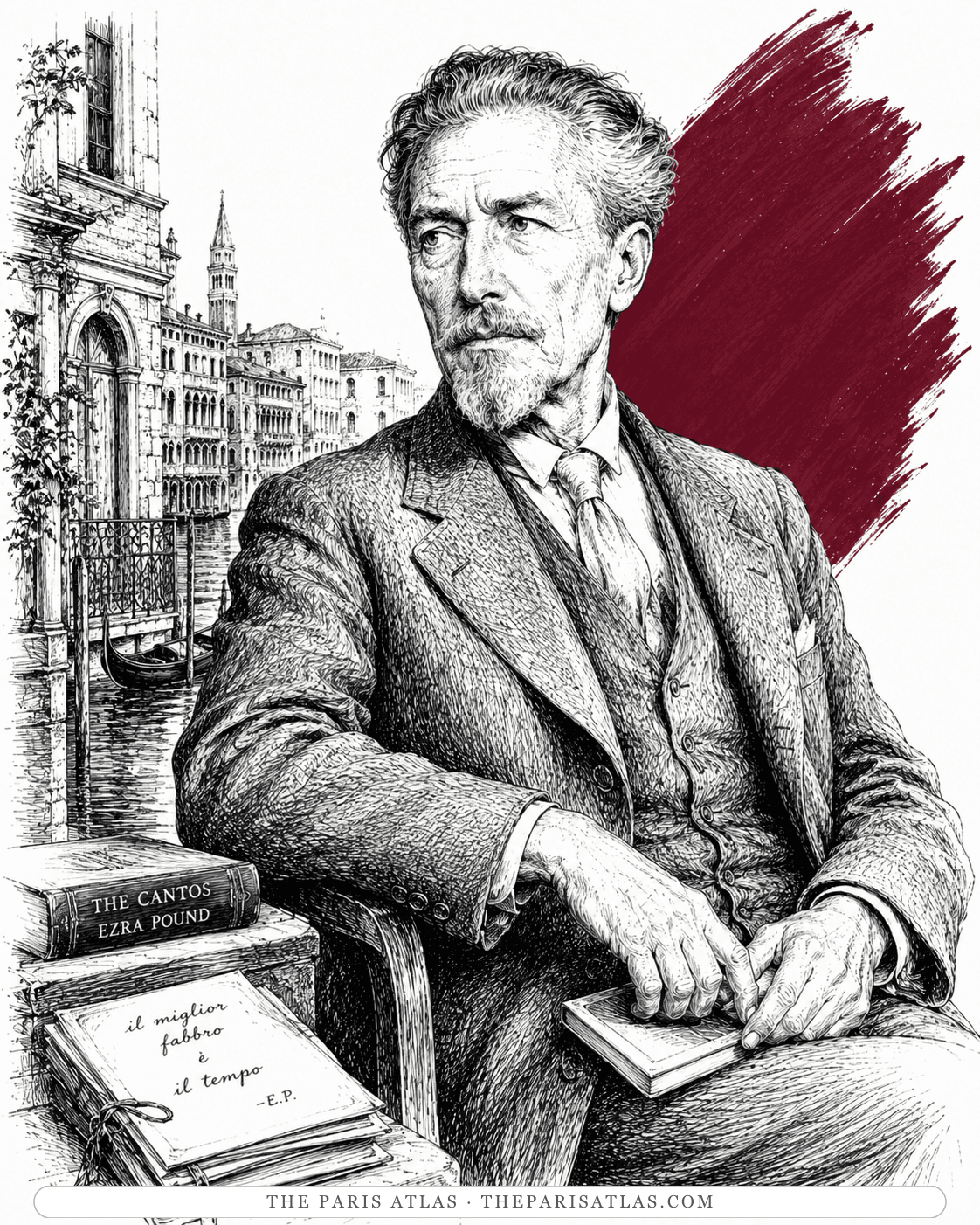 Illustrated portrait of Ezra Pound