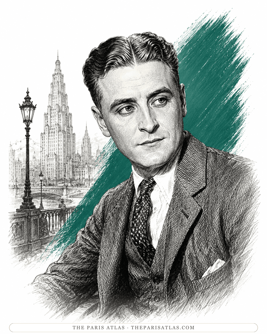 Illustrated portrait of F. Scott Fitzgerald