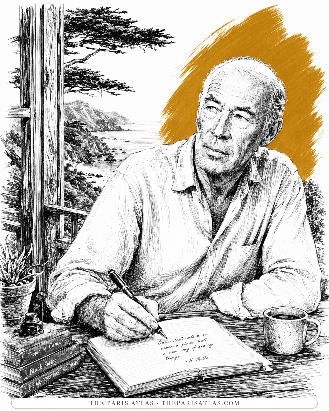Illustrated portrait of Henry Miller