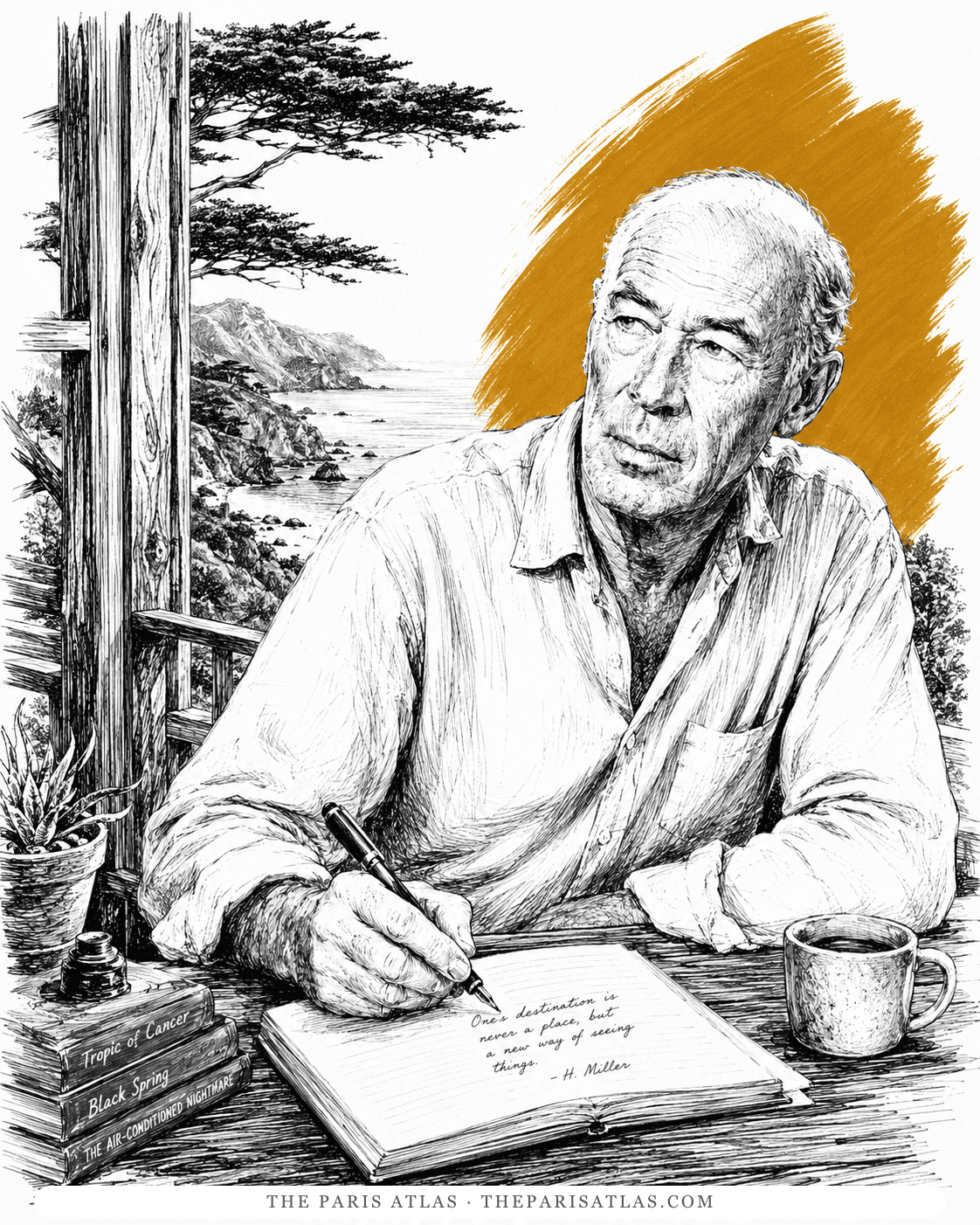Illustrated portrait of Henry Miller