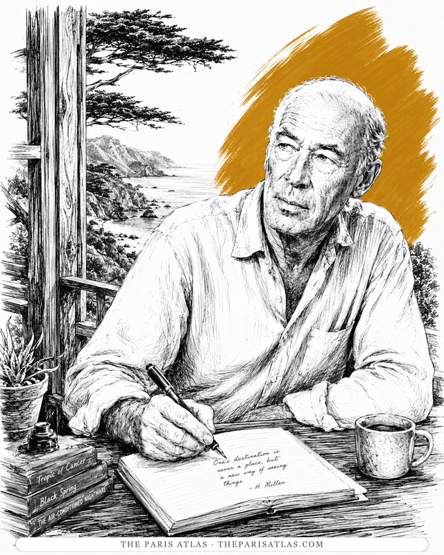 Illustrated portrait of Henry Miller