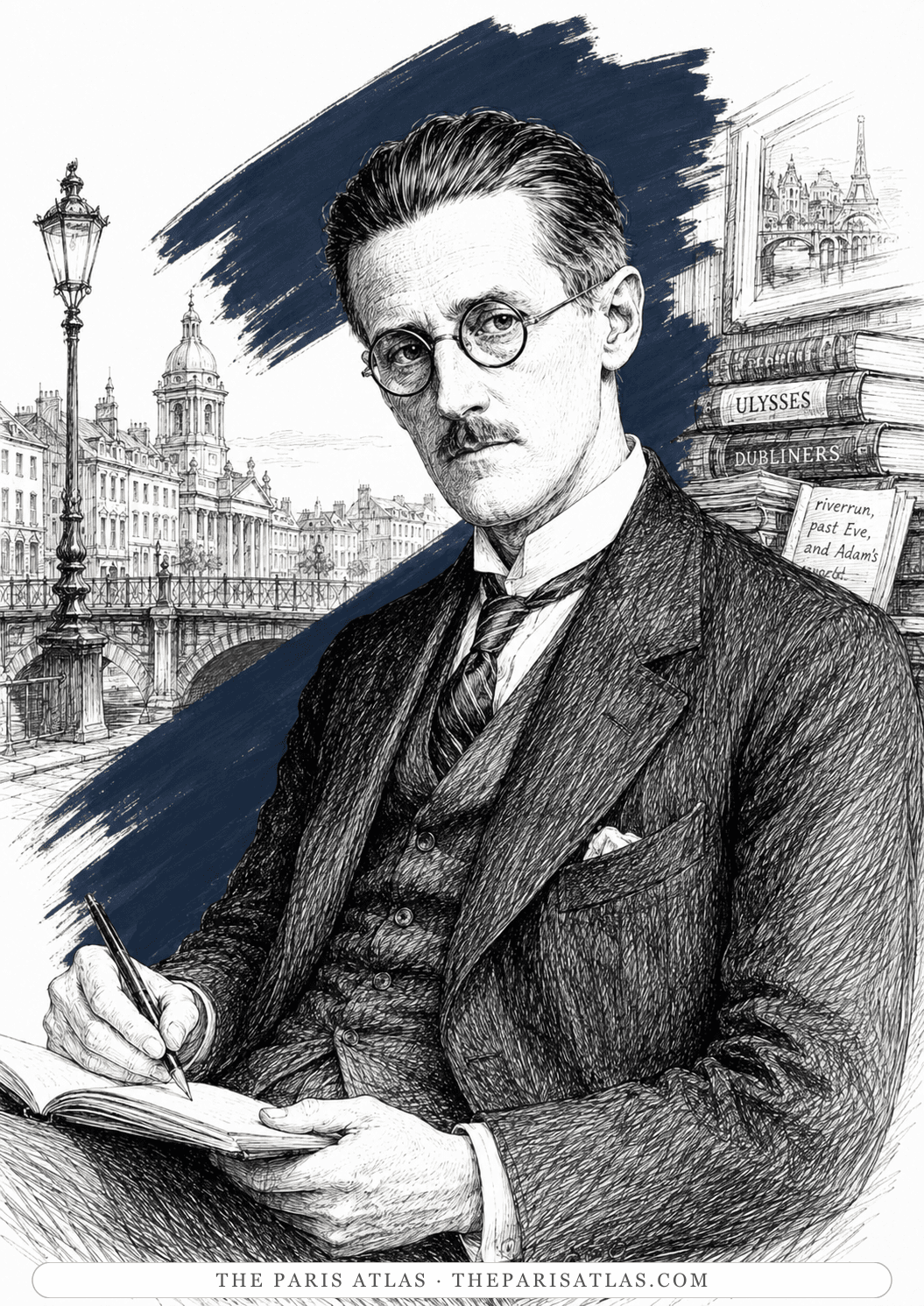 Illustrated portrait of James Joyce