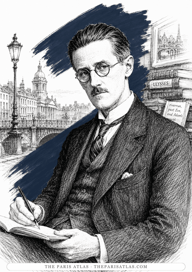 Illustrated portrait of James Joyce