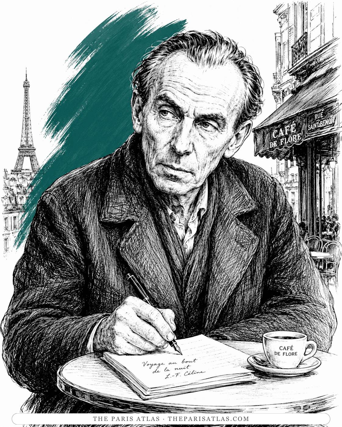 Illustrated portrait of Louis-Ferdinand Céline