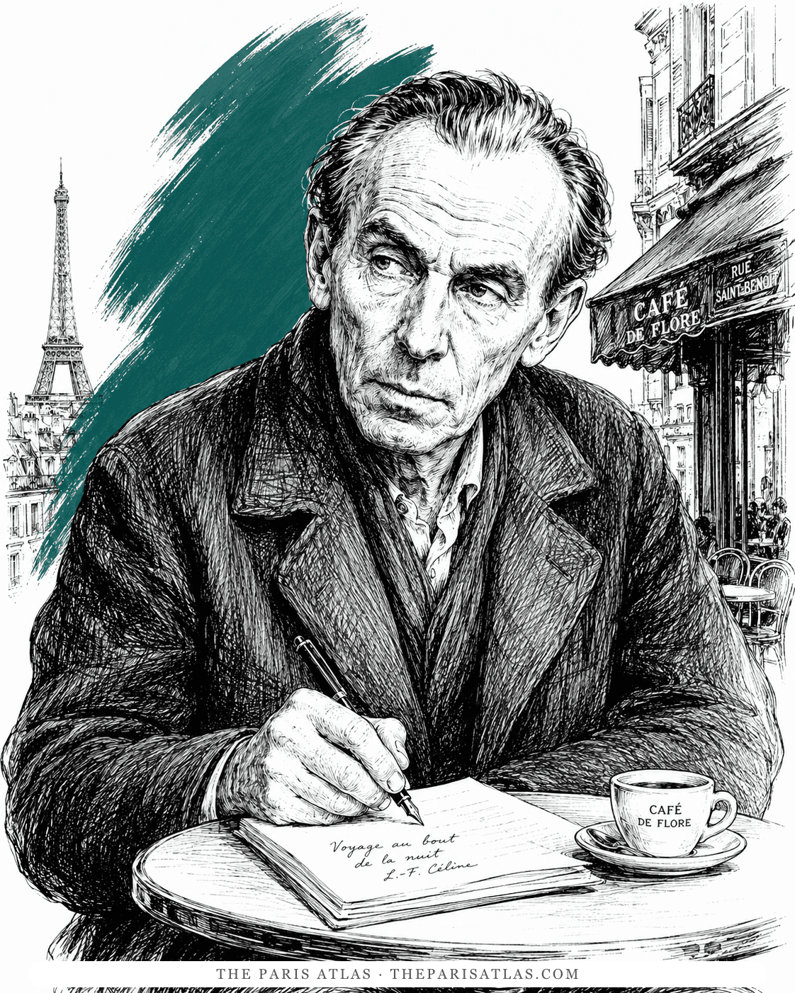 Illustrated portrait of Louis-Ferdinand Céline