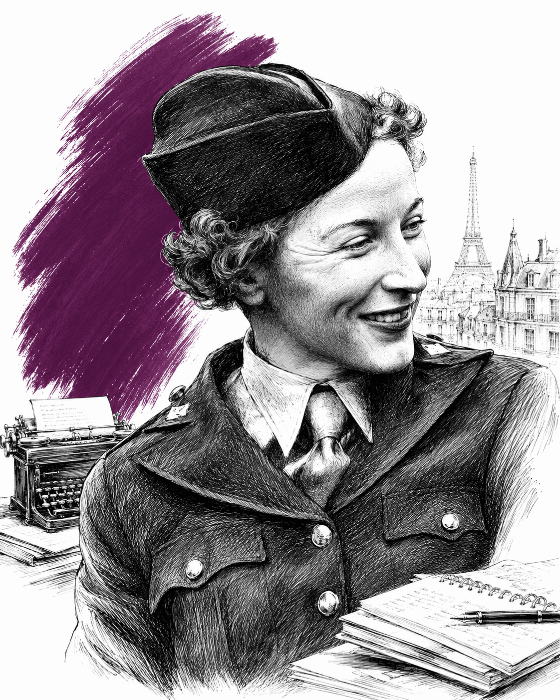 Illustrated portrait of Mary Welsh Hemingway