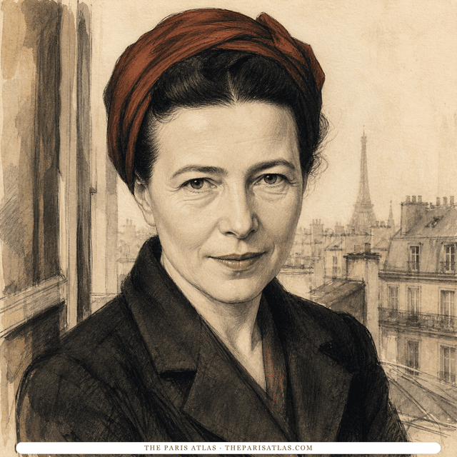 Illustrated portrait of Simone de Beauvoir