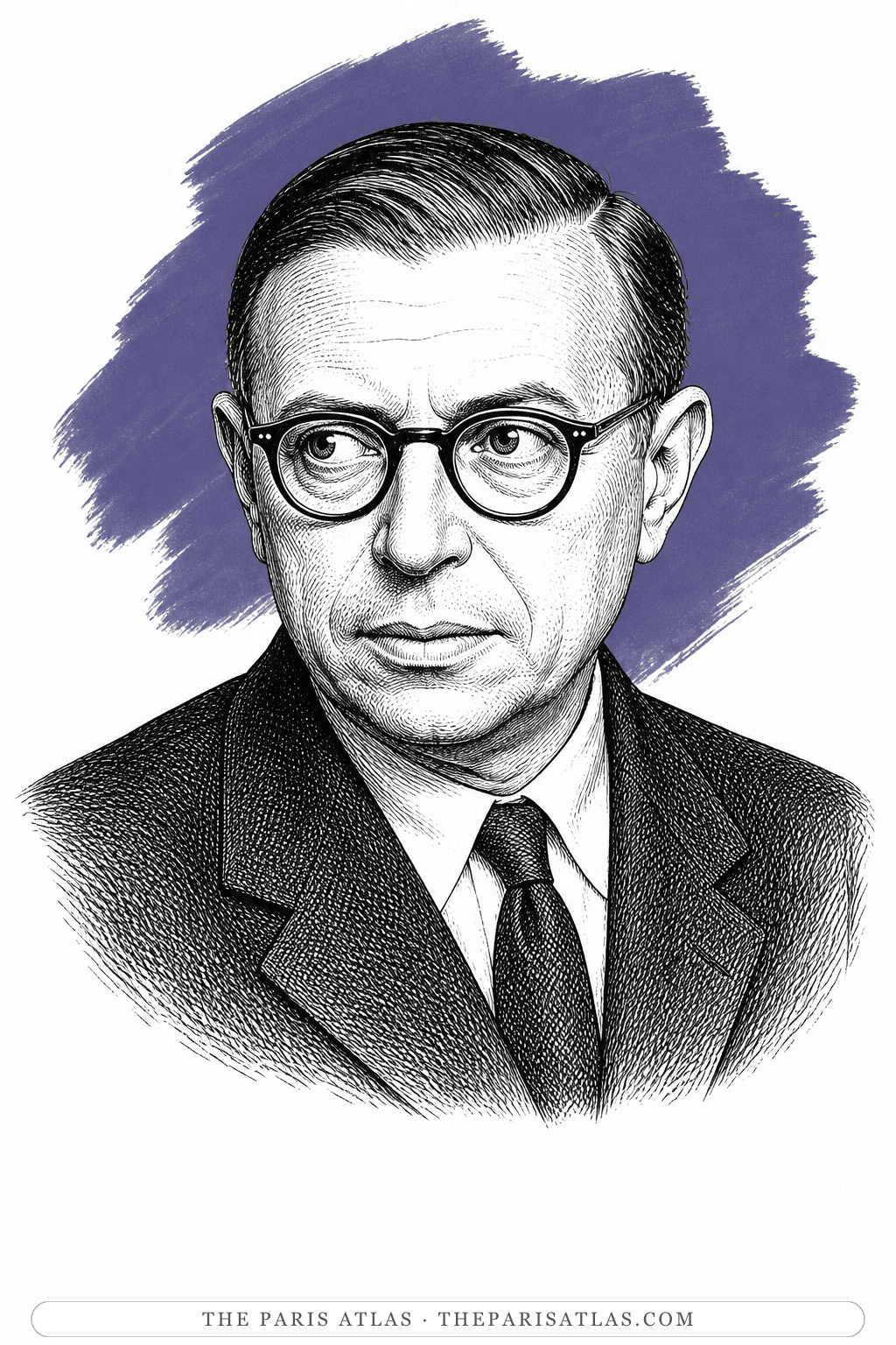 Illustrated portrait of Jean-Paul Sartre