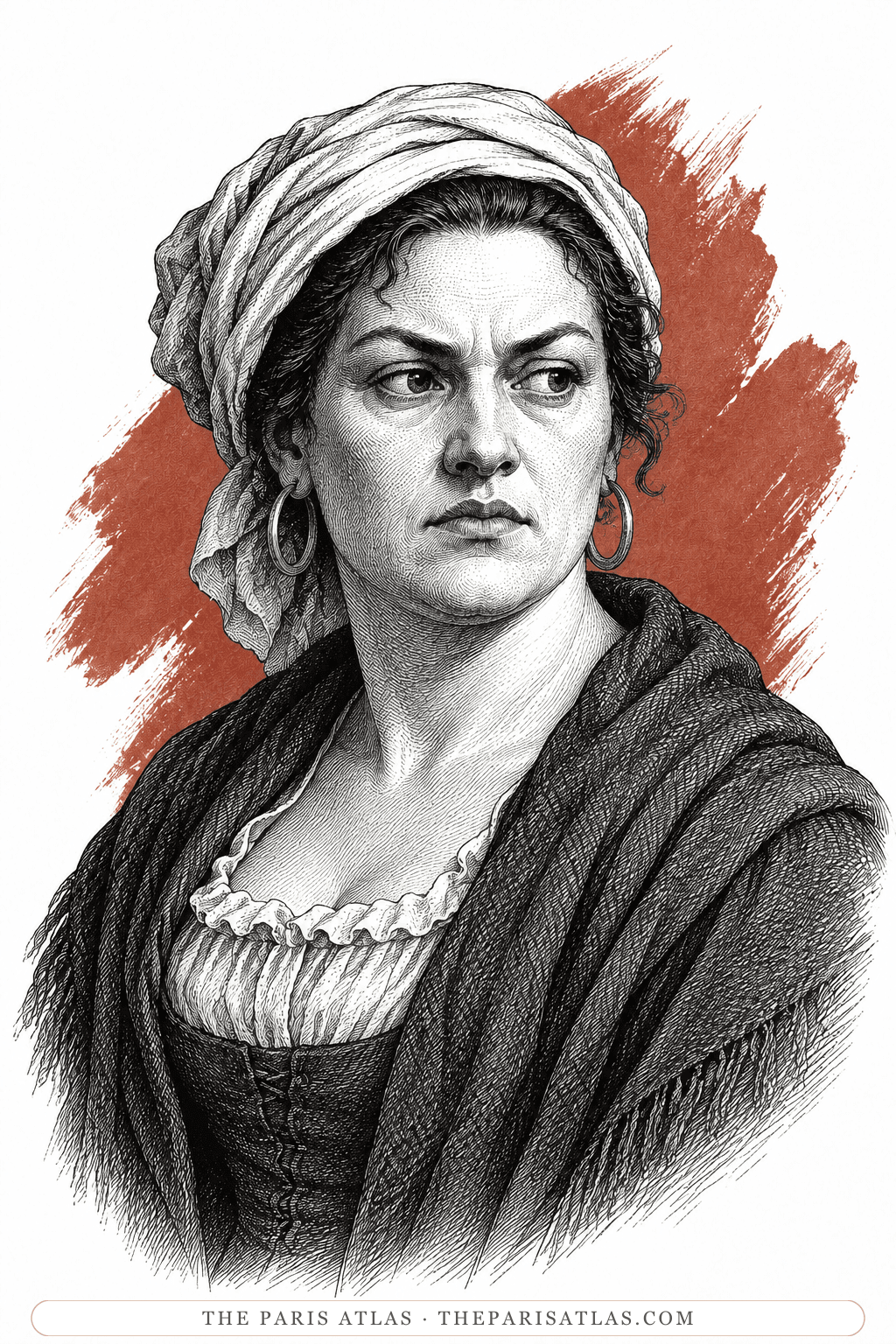 Illustrated portrait of Madame Defarge