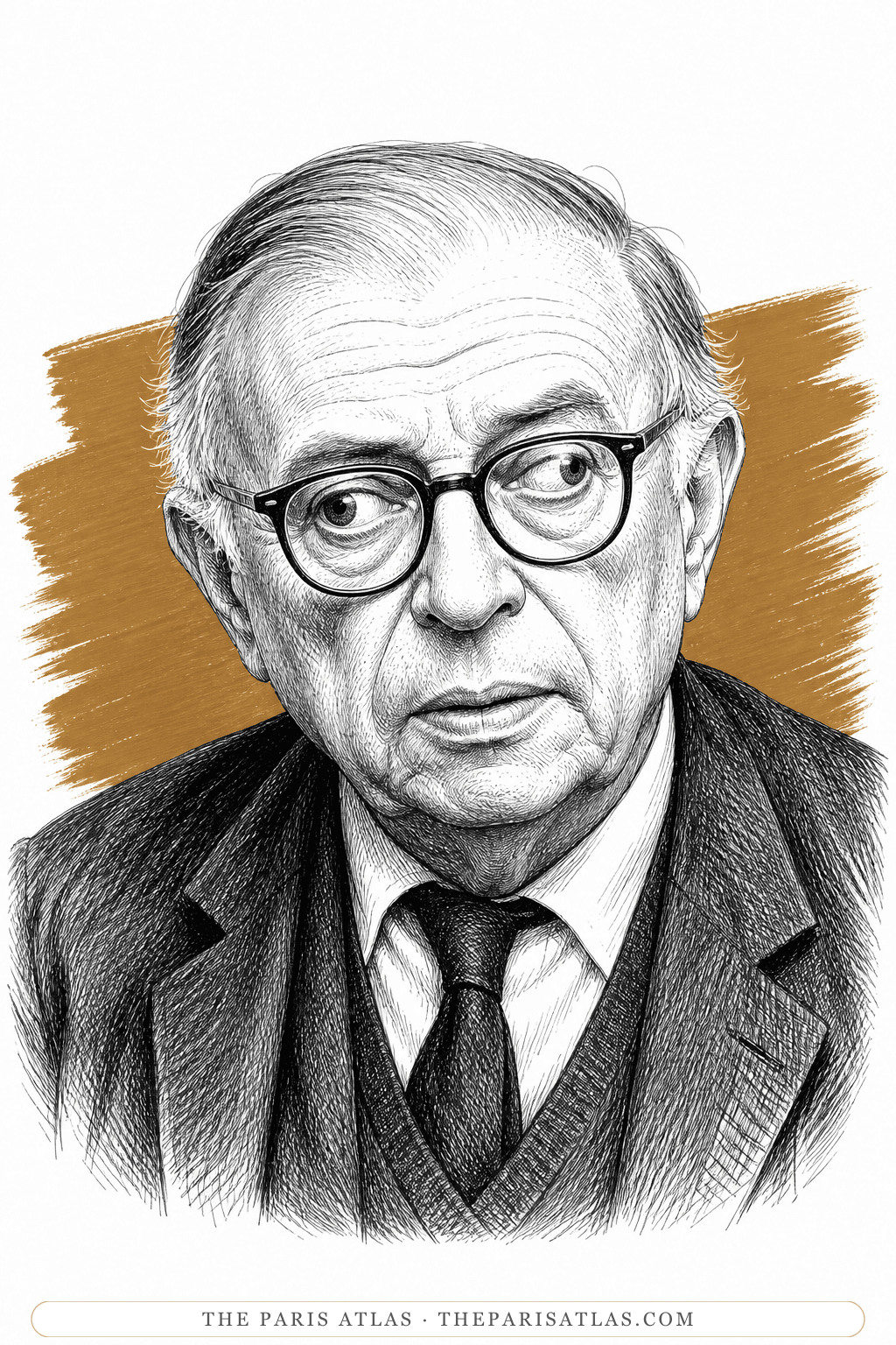 Illustrated portrait of Jean-Paul Sartre
