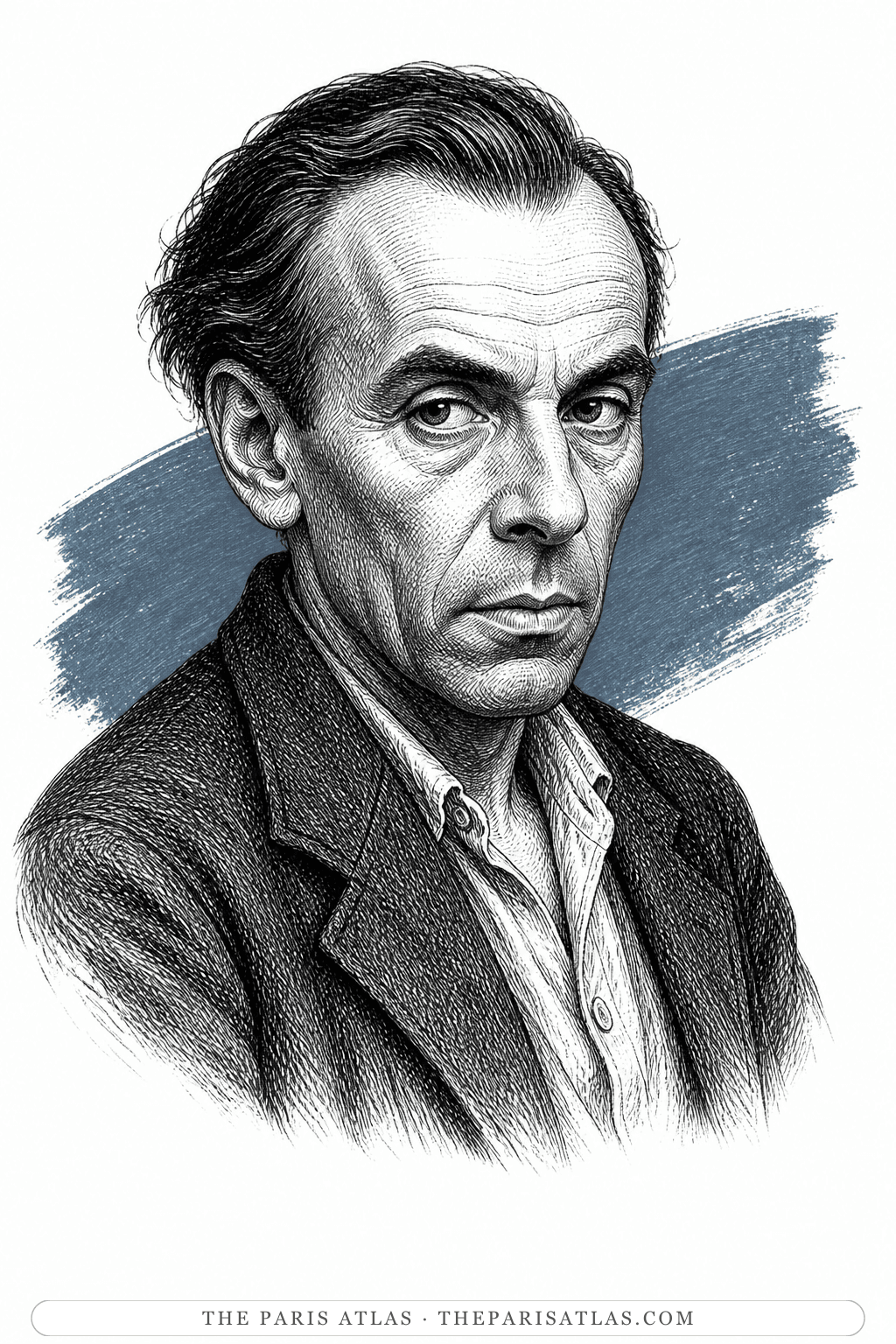 Illustrated portrait of Louis-Ferdinand Céline (Louis Destouches)