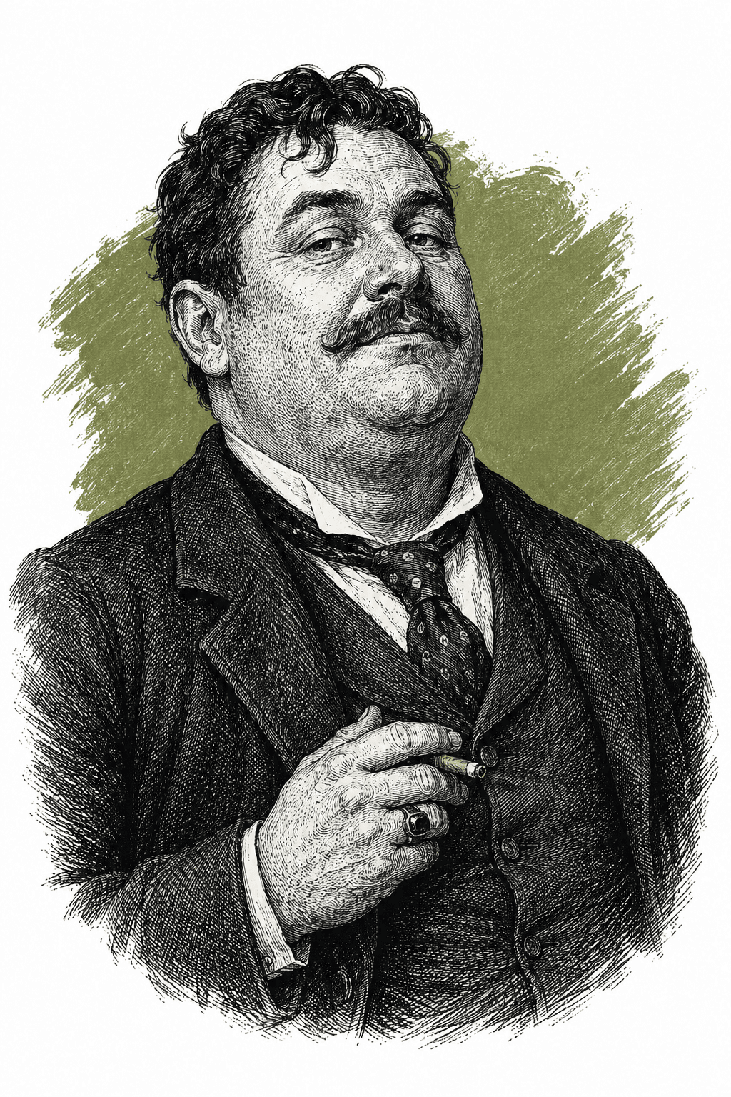 Illustrated portrait of Farrington