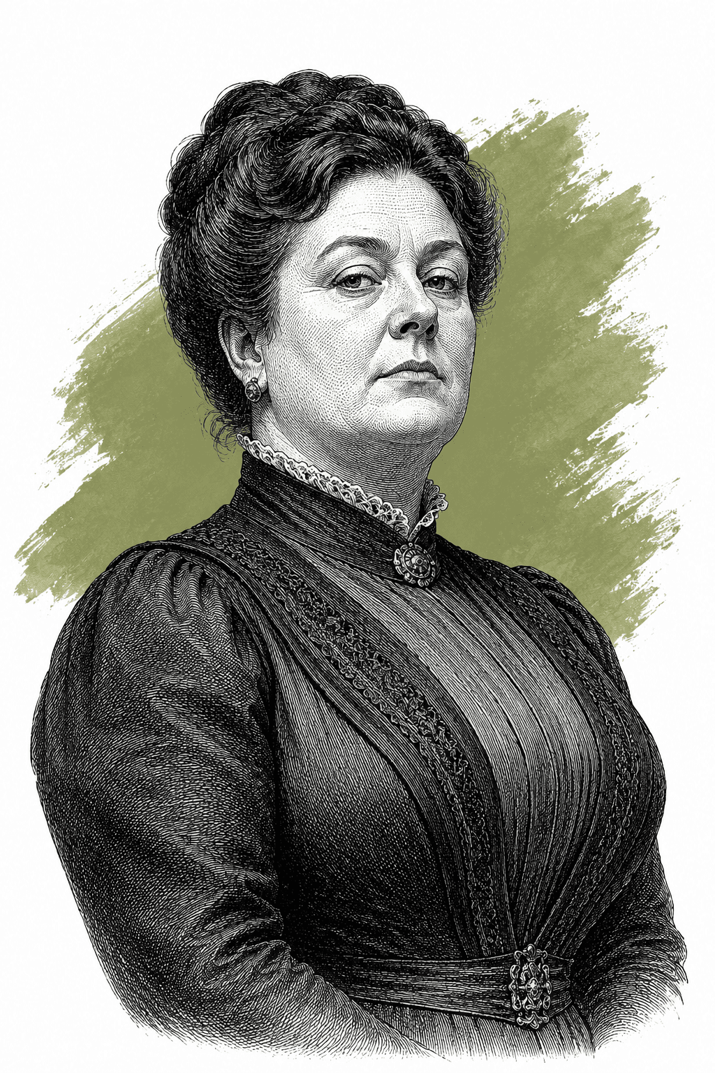 Illustrated portrait of Mrs Mooney