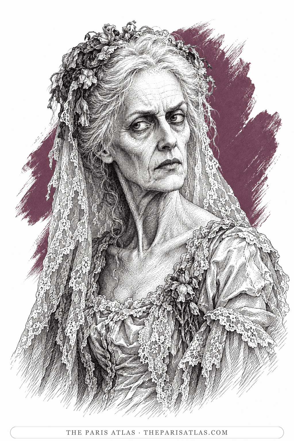 Illustrated portrait of Miss Havisham