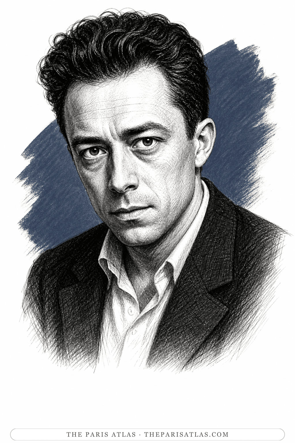 Illustrated portrait of Albert Camus