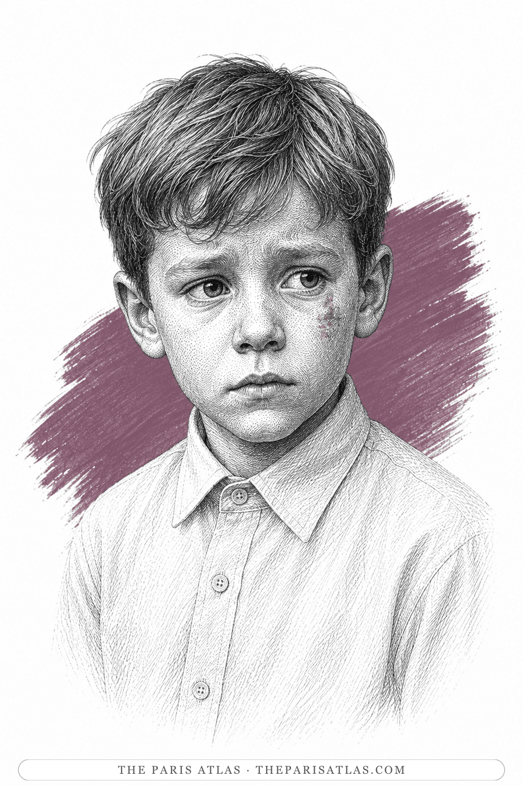 Illustrated portrait of The boy with the mulberry-colored birthmark