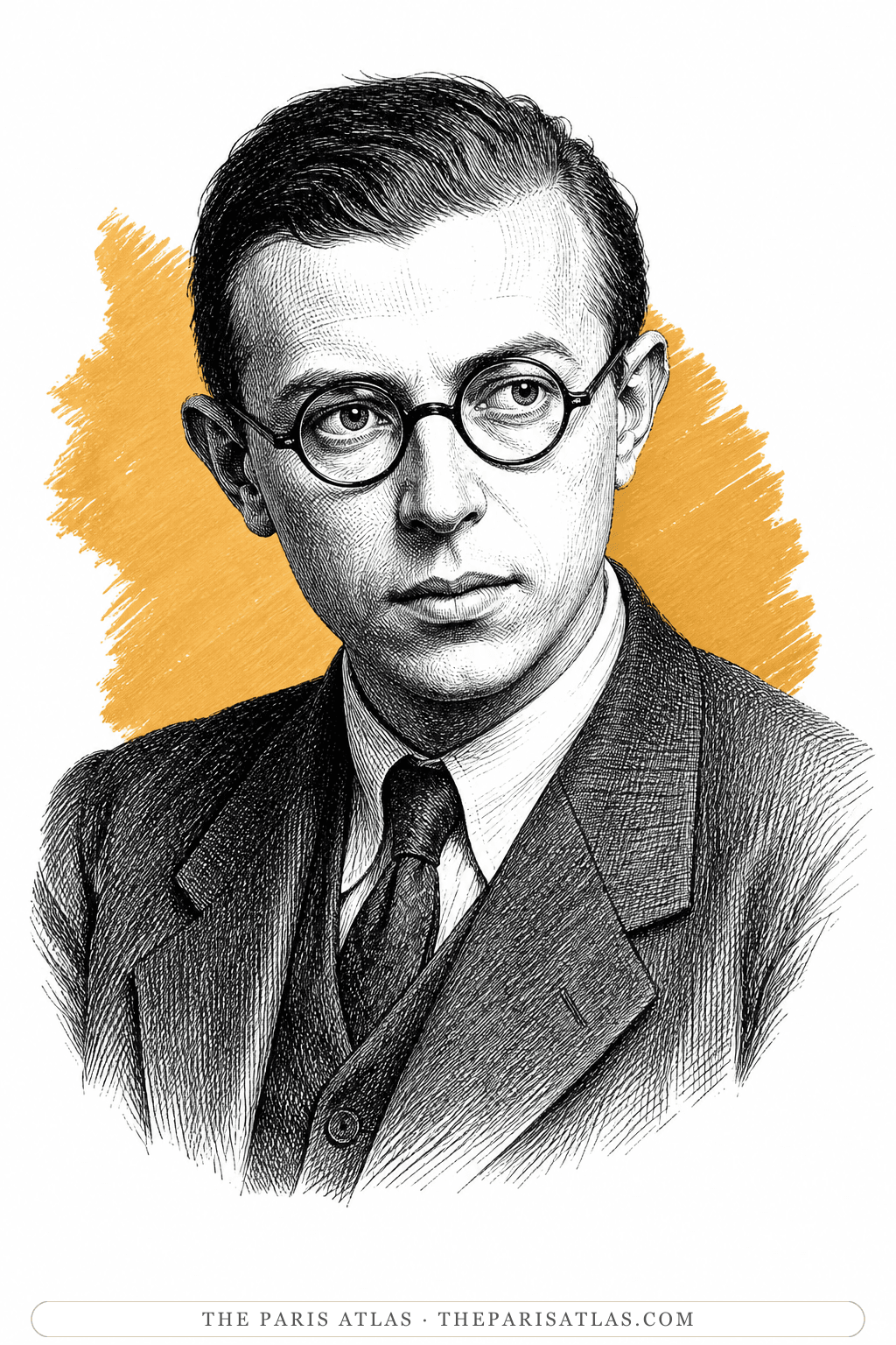 Illustrated portrait of Jean-Paul Sartre