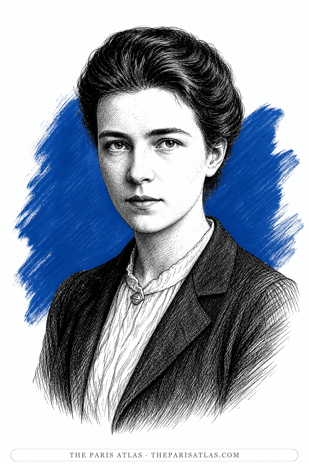 Illustrated portrait of Simone de Beauvoir (the narrator)