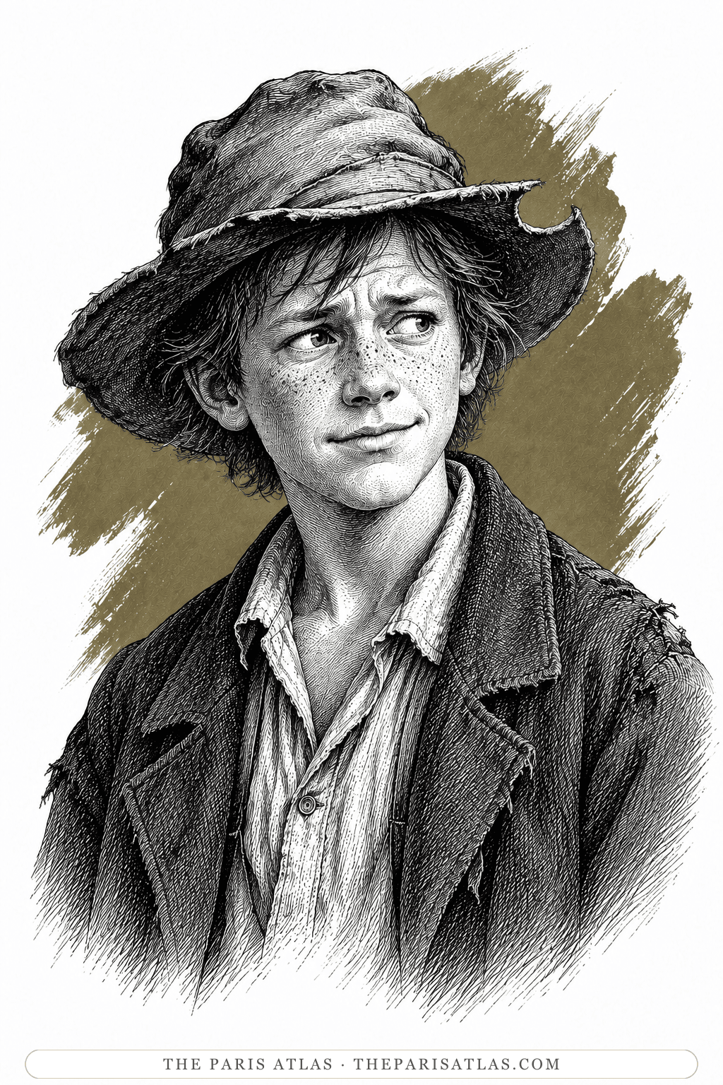 Illustrated portrait of Huckleberry Finn