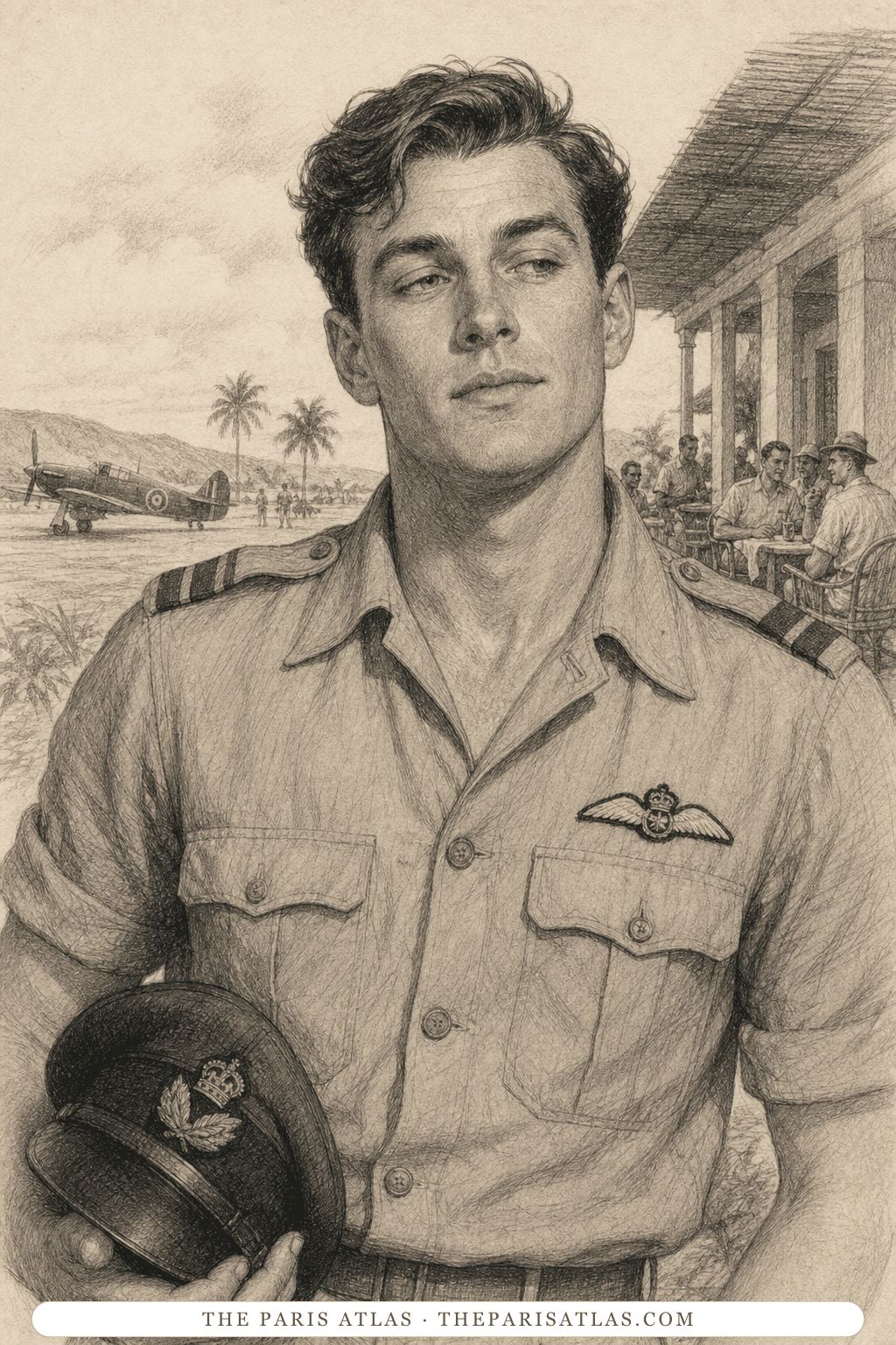 Illustrated portrait of Flight Lieutenant Bagster