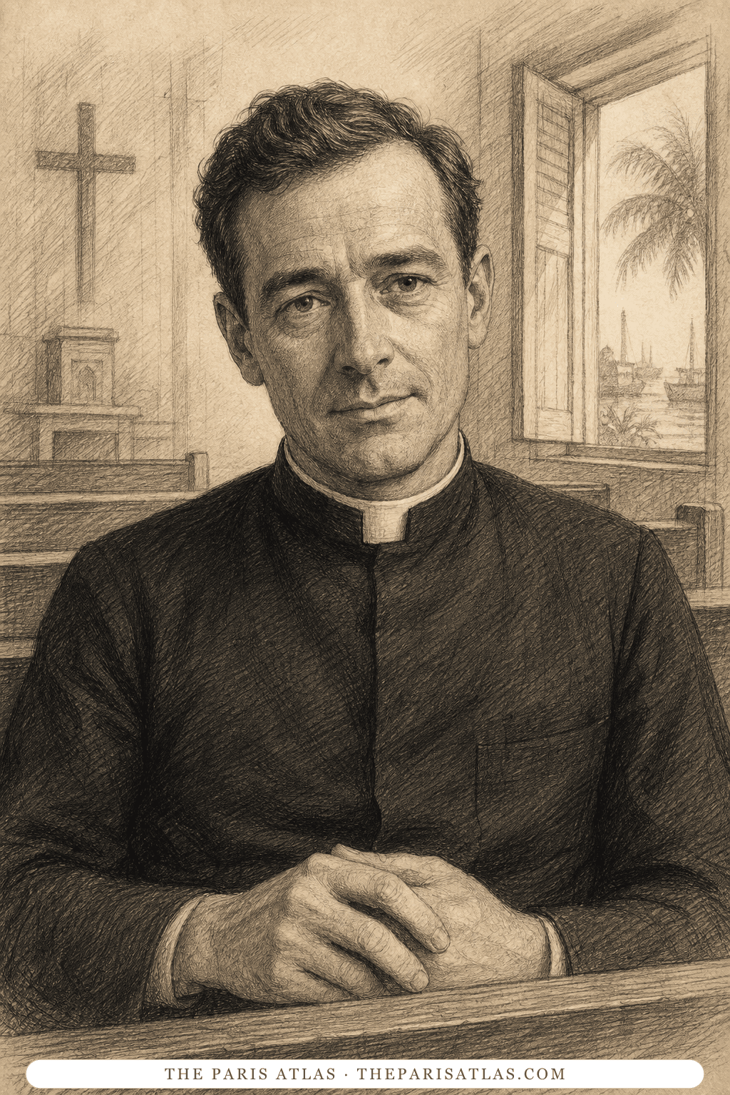 Illustrated portrait of Father Rank