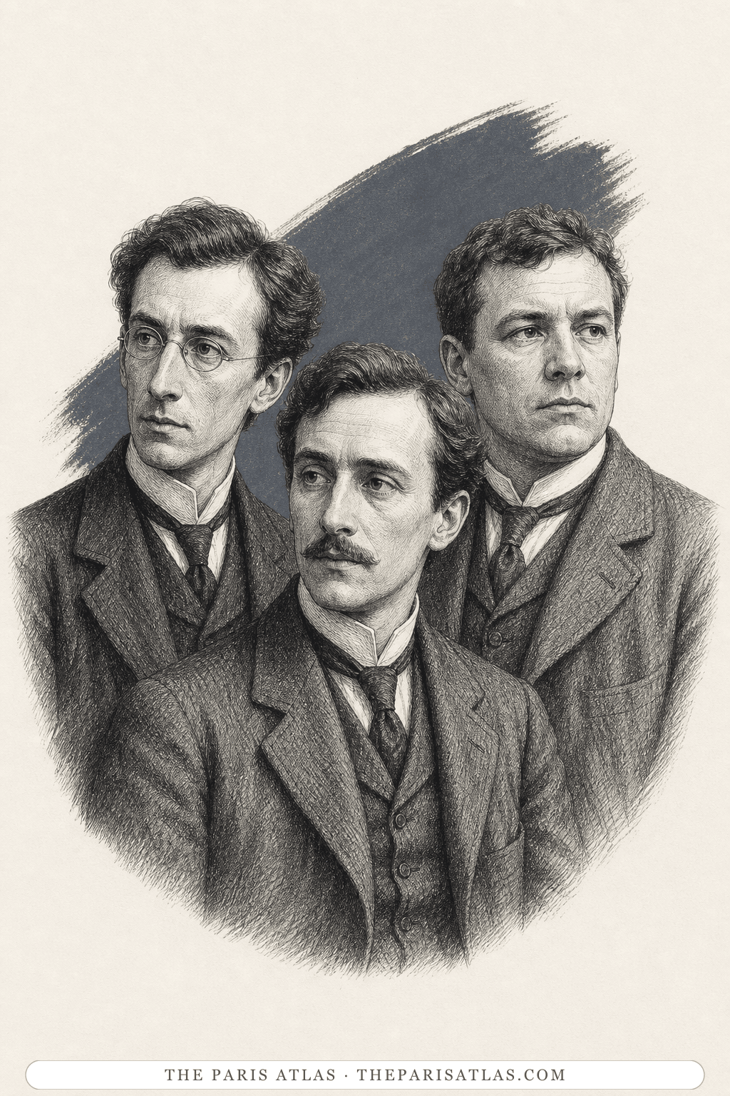 Illustrated portrait of Michel’s three friends