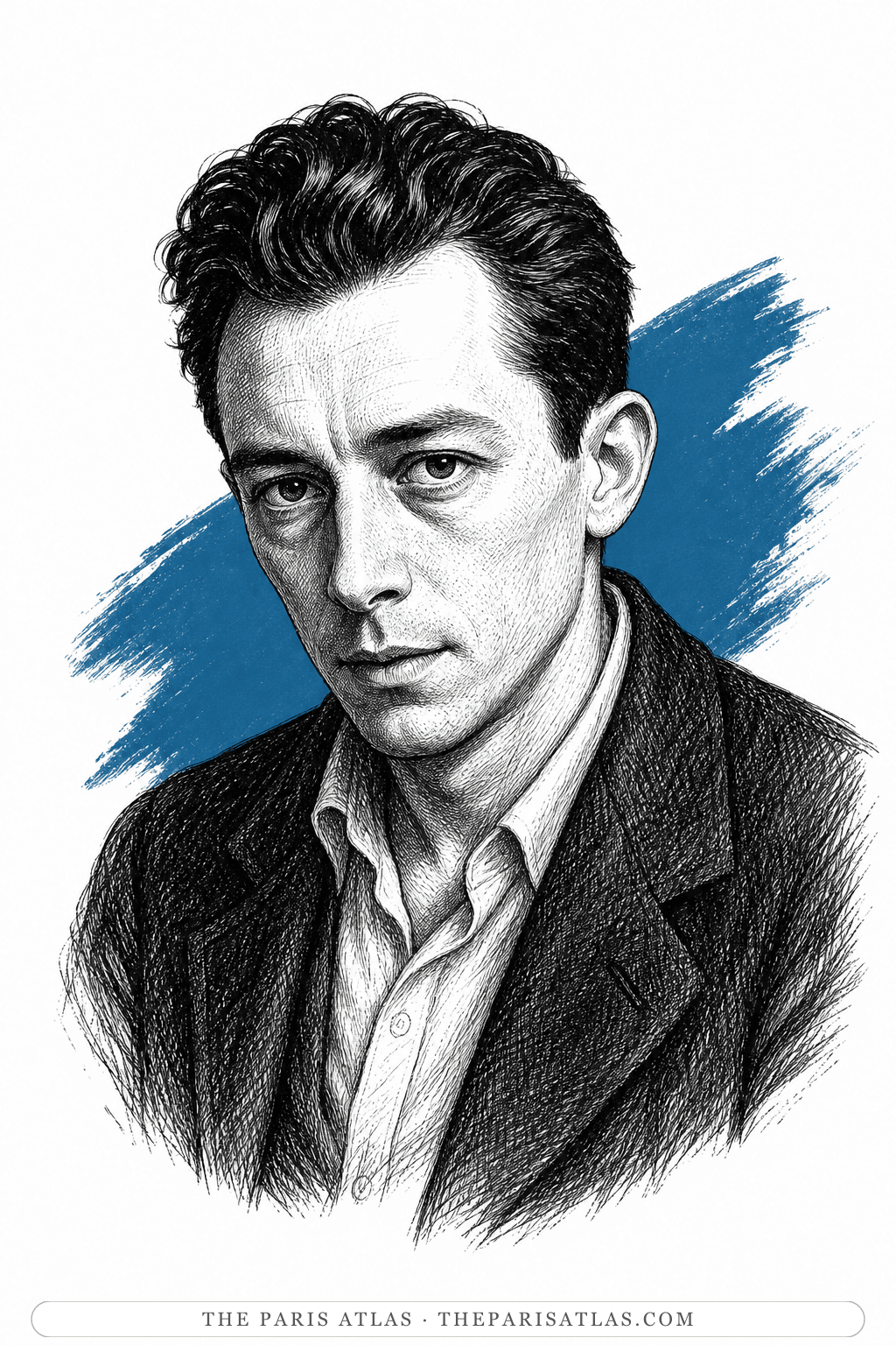 Illustrated portrait of Albert Camus