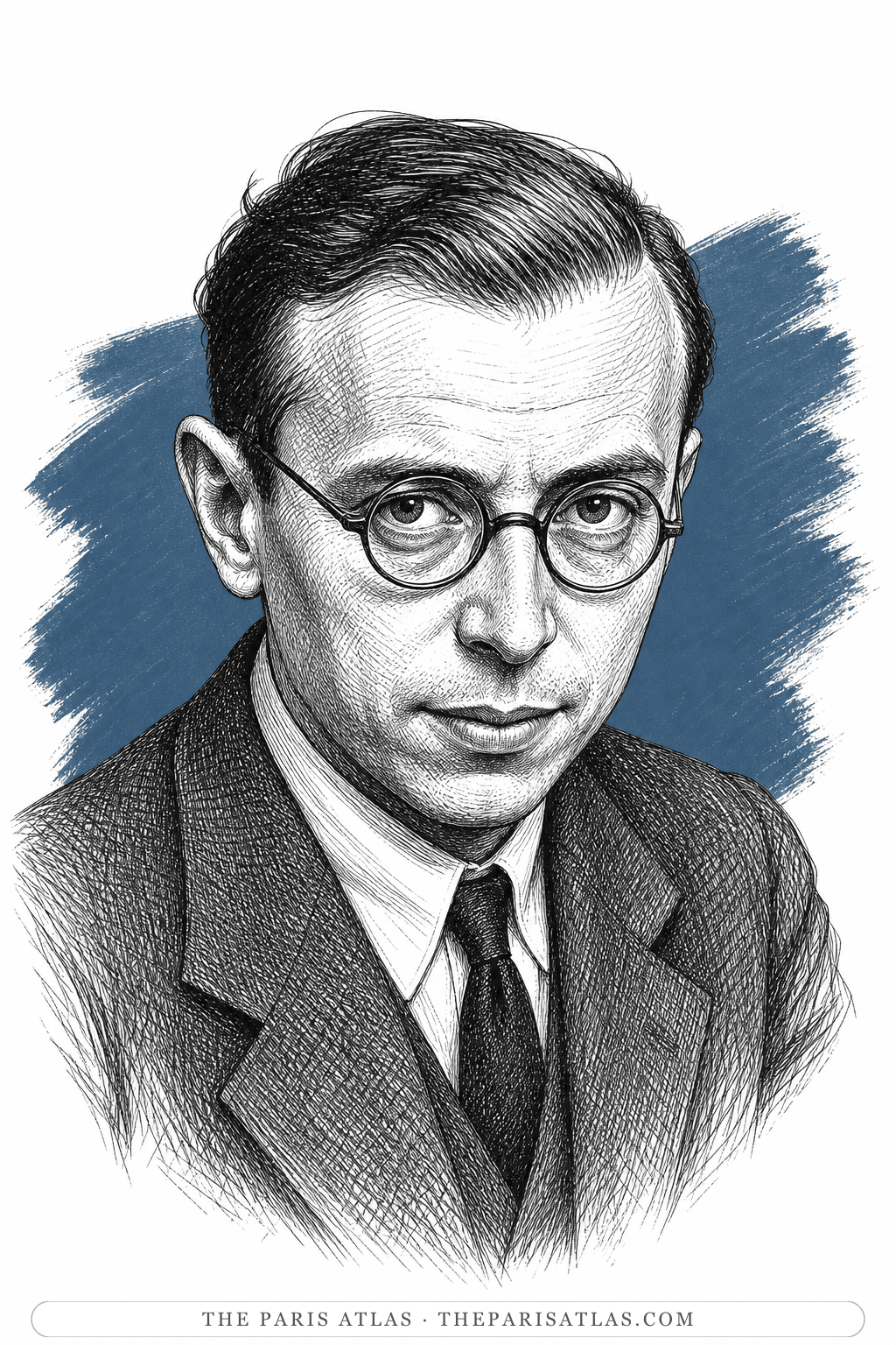 Illustrated portrait of Jean-Paul Sartre