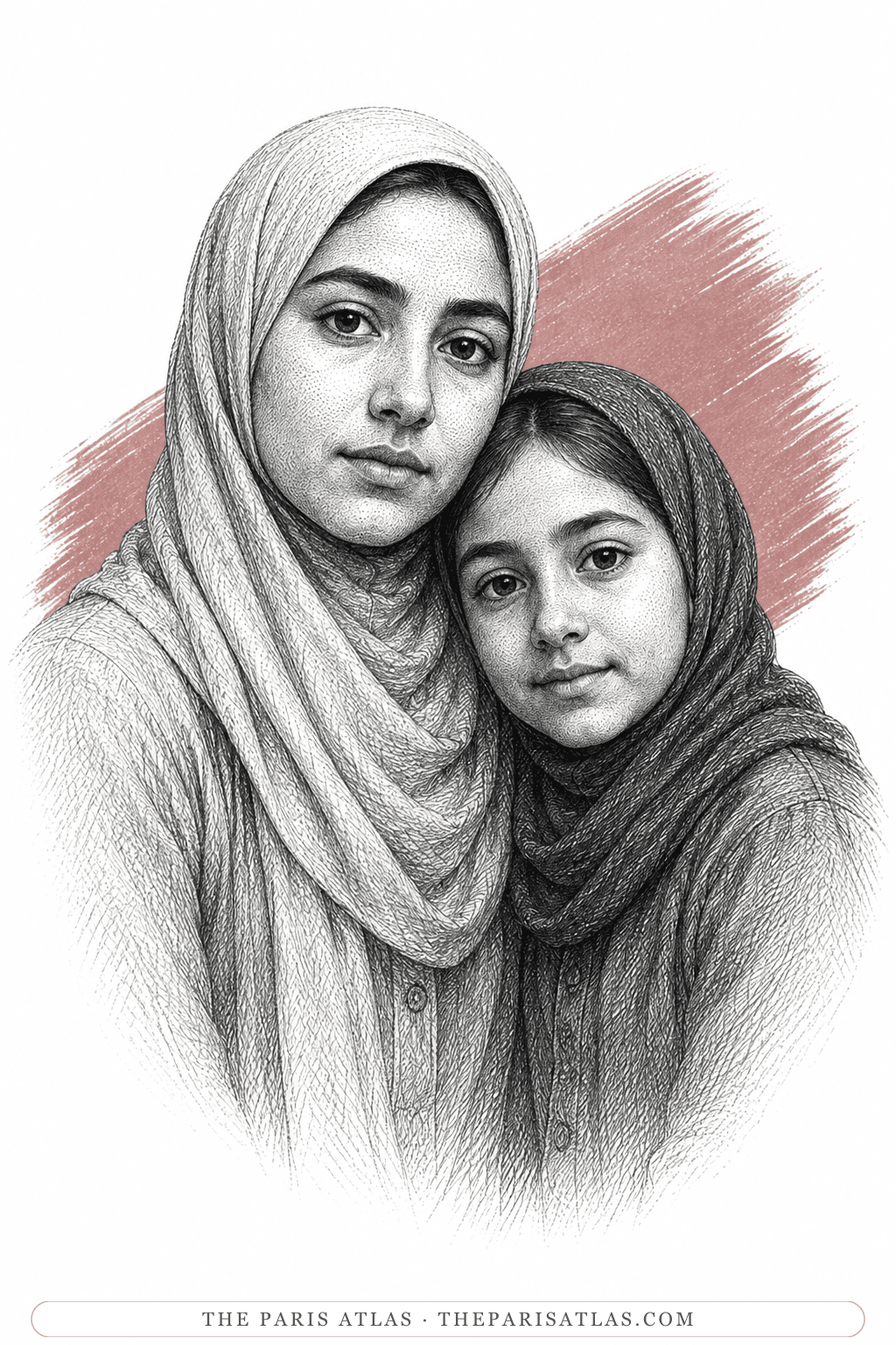 Illustrated portrait of Um Mabrouk’s daughters