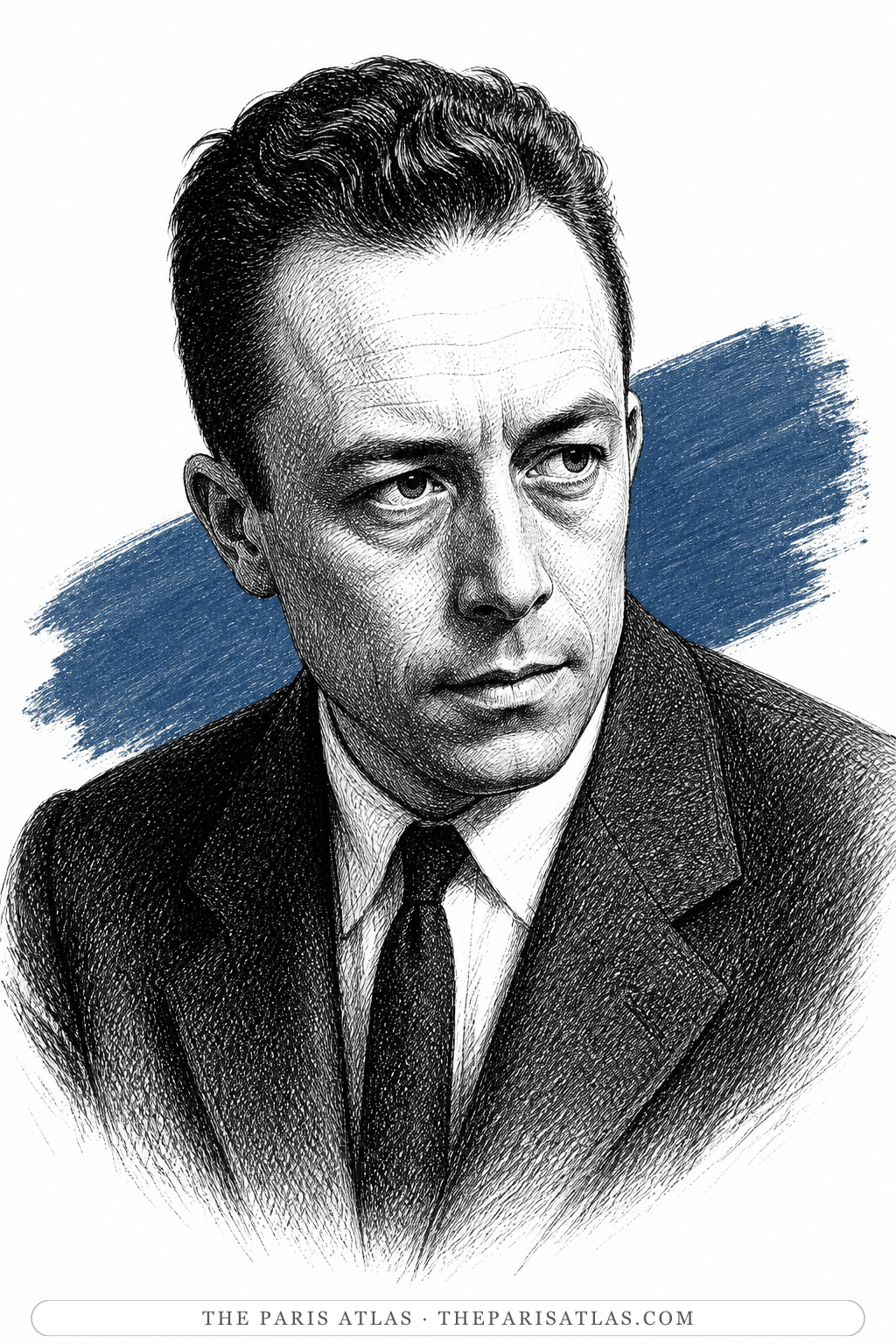 Illustrated portrait of Albert Camus