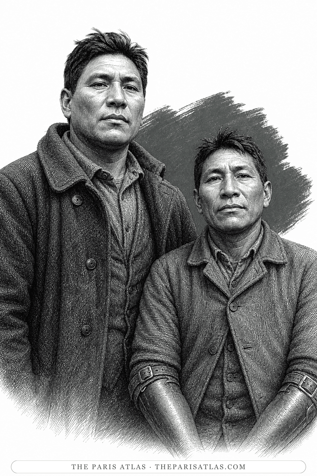 Illustrated portrait of The two woods Indians